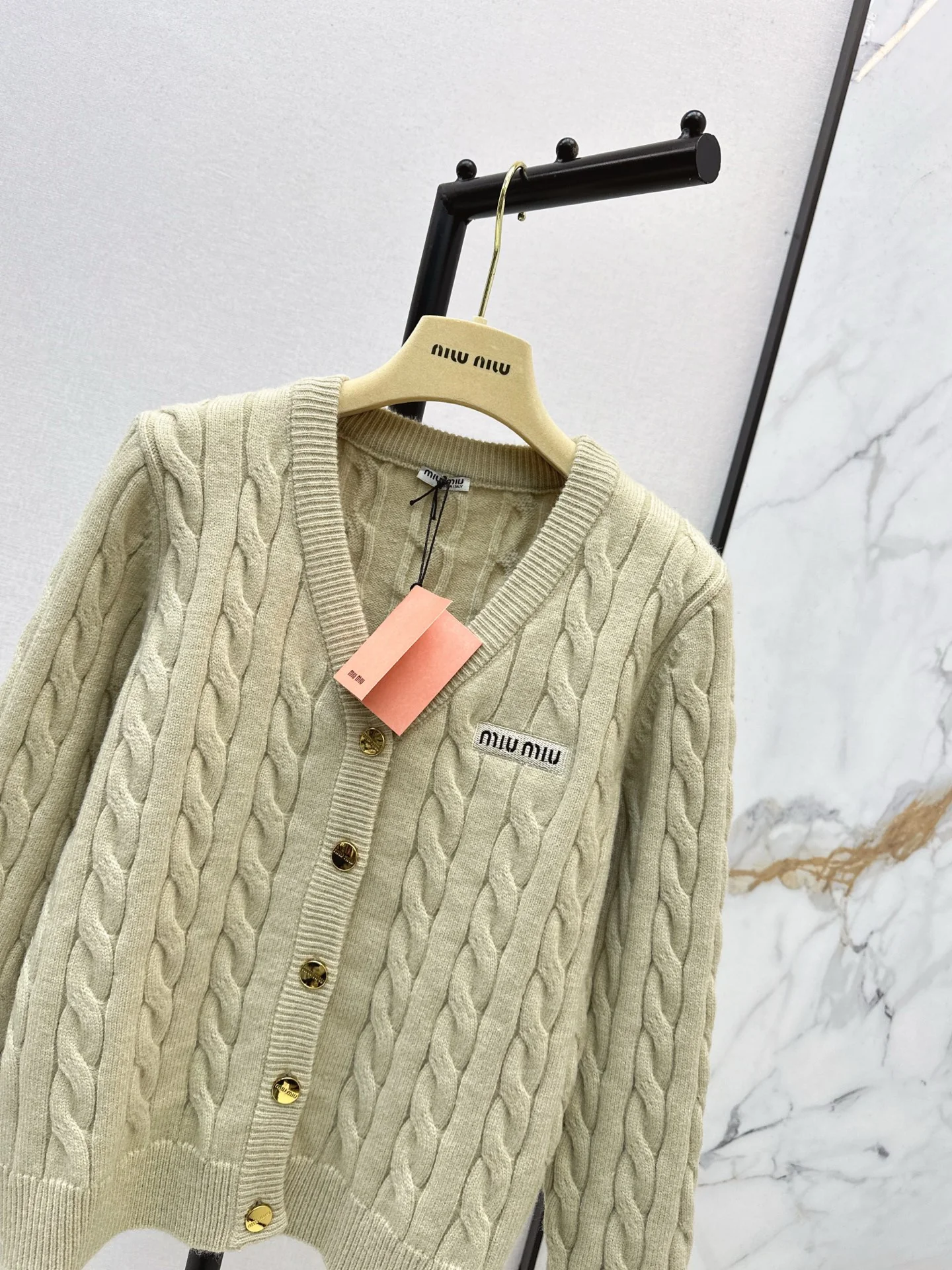 Miu 25fw cable knit cardigan