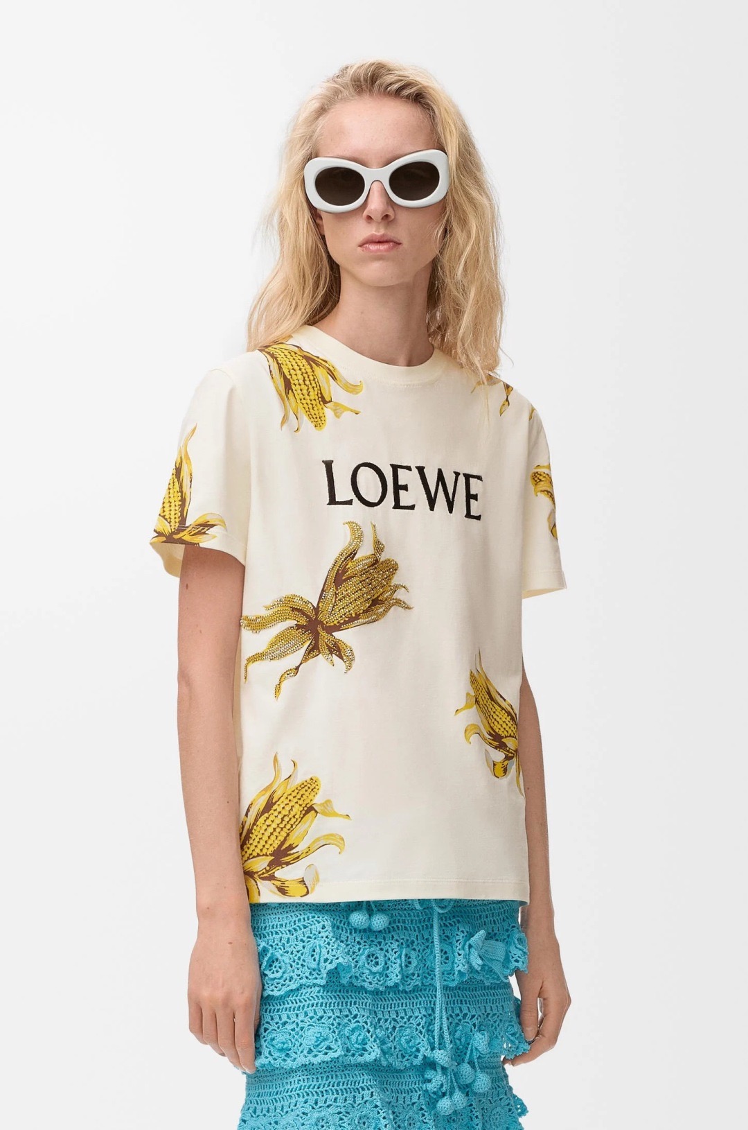 Loe 26ss print beading t-shirt