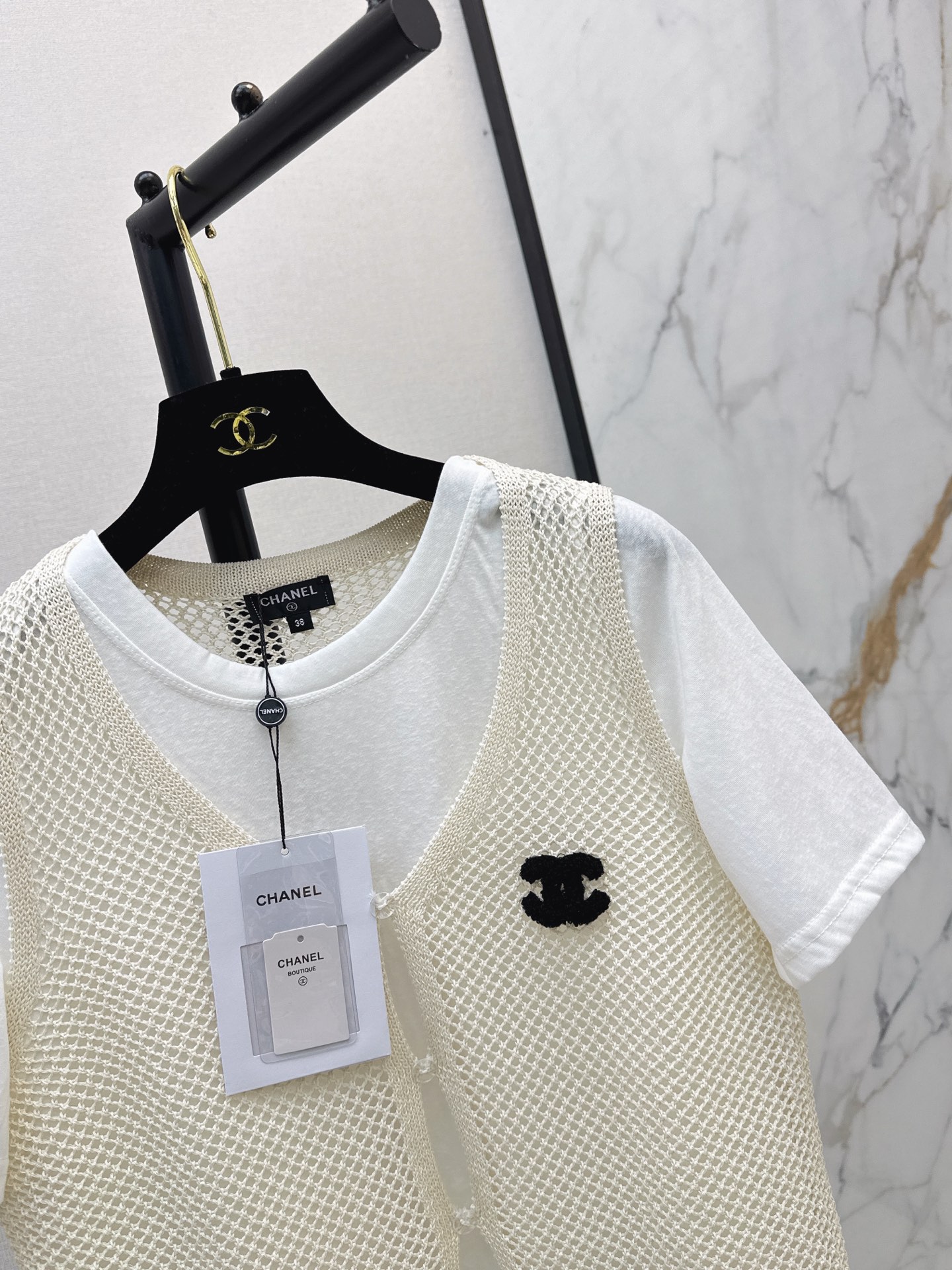 Chan 26ss hollow knit waistcoat