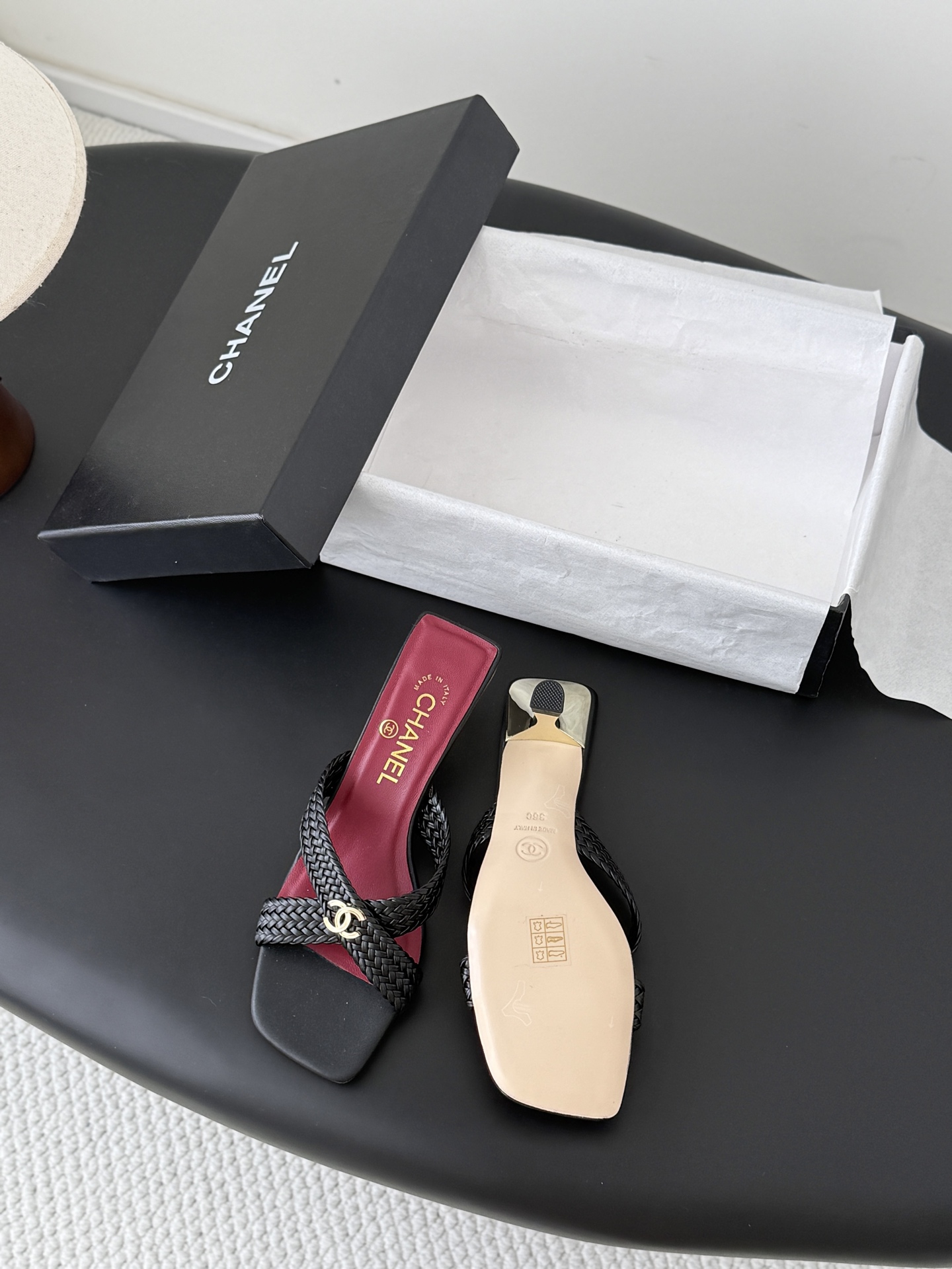 Chan 26ss cross-strap heeled mule sandals