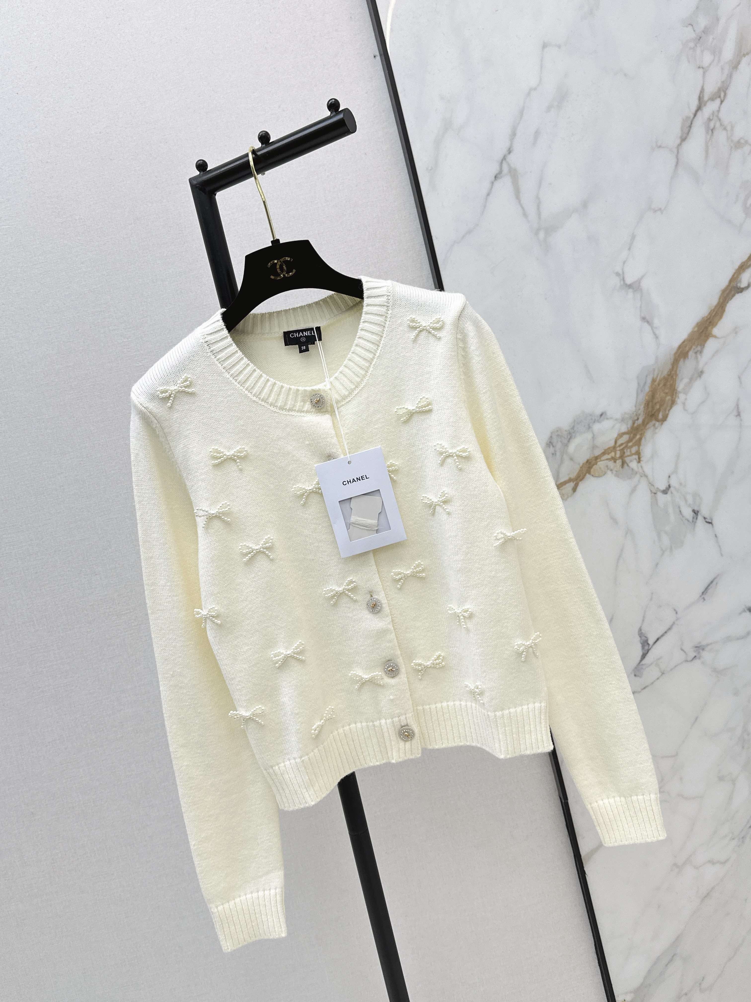 Chan 26ss bow knitted cardigan
