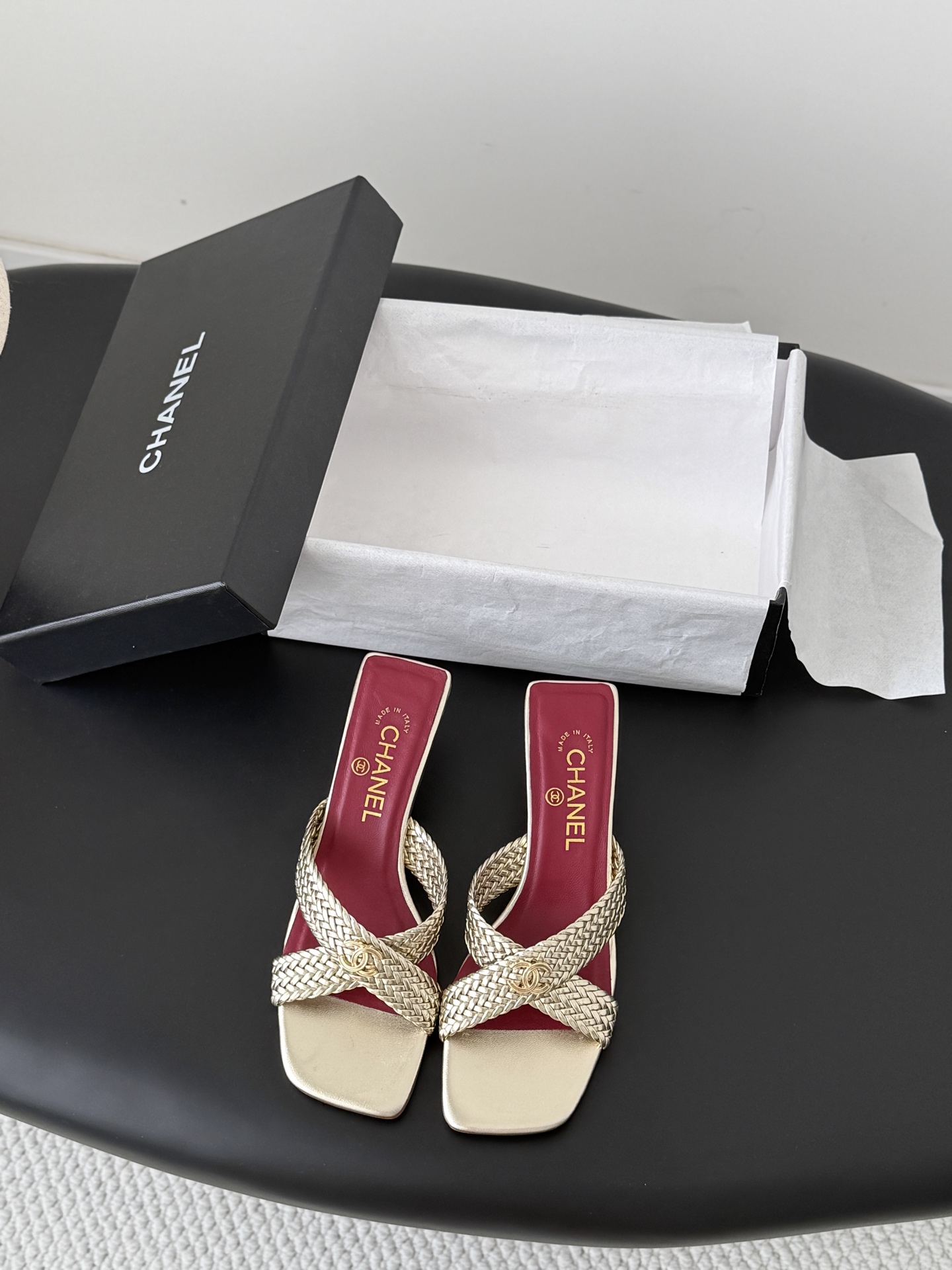 Chan 26ss cross-strap heeled mule sandals
