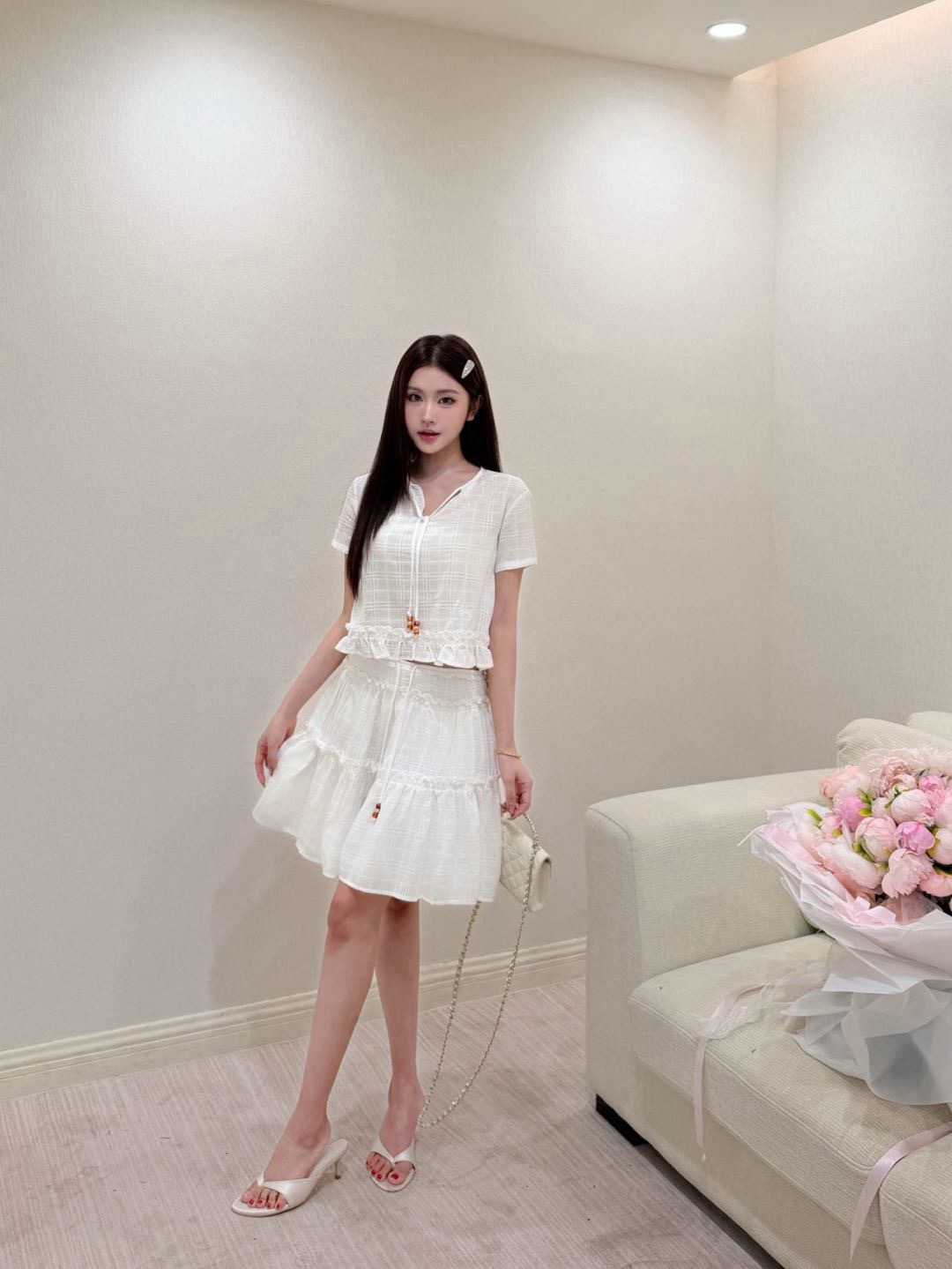 Bur 26ss check shirt skirt set