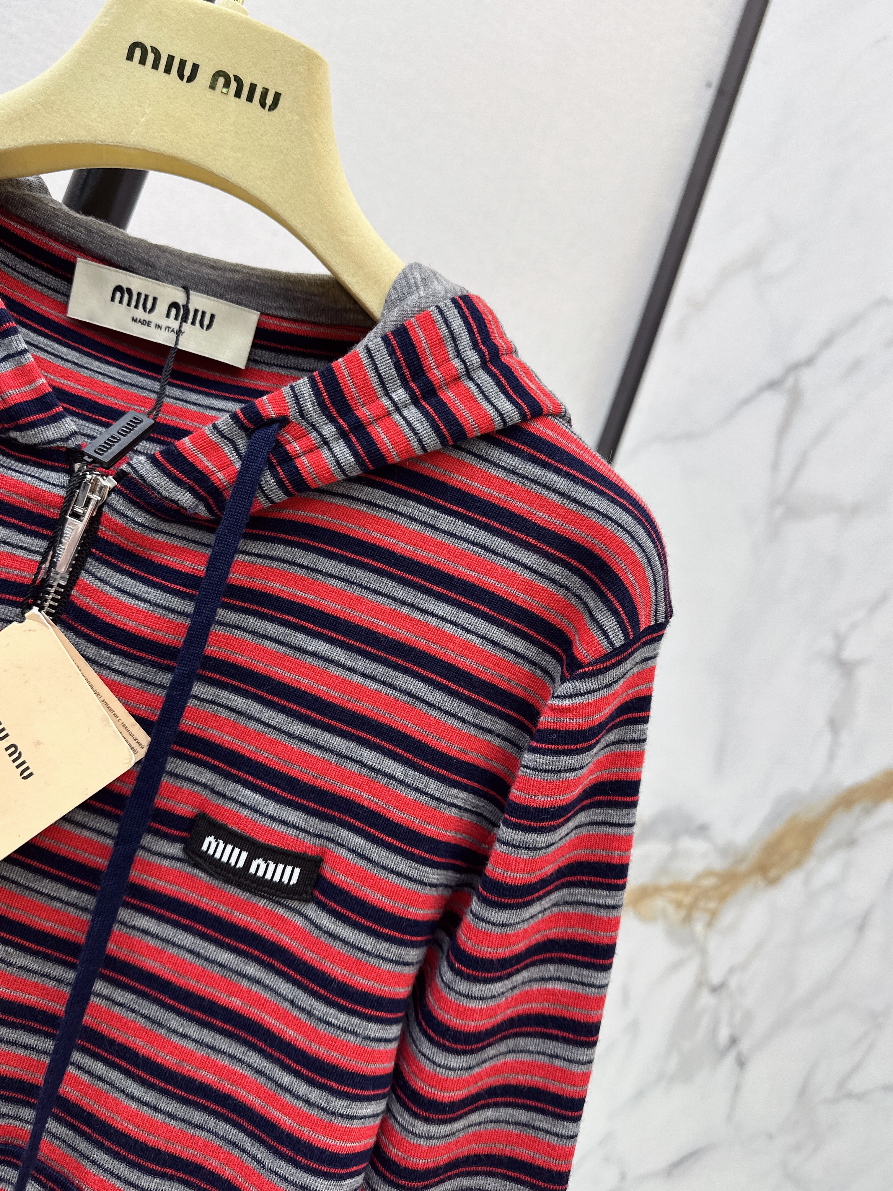Miu 26ss stripe hooded cardigan