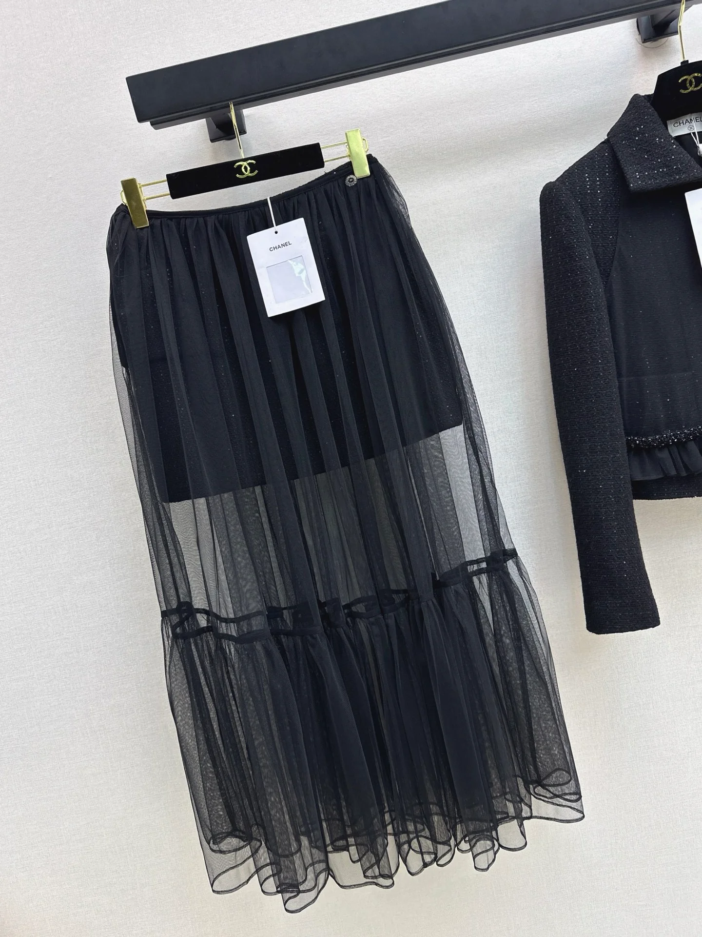Chan 25fw woven skirt+ mash skirt set