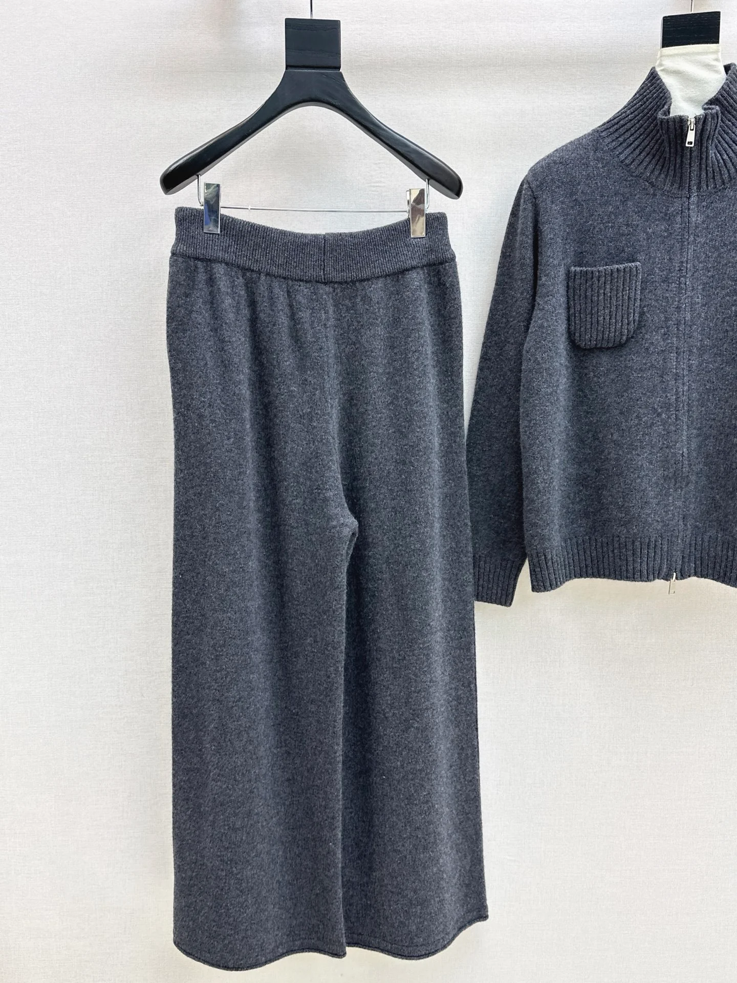 Brun 25fw zipper sweater+straight pant outfit sets