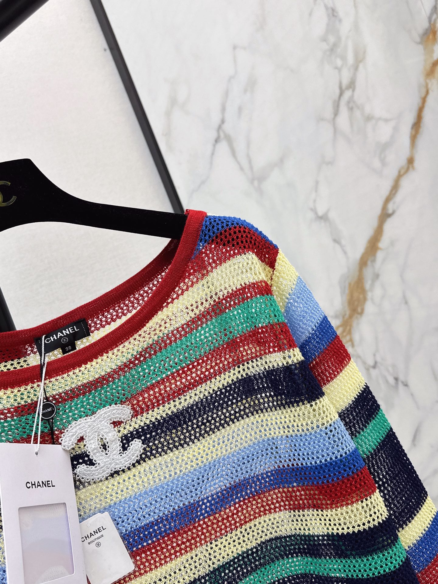 Chan 26ss stripe hollow knitwear