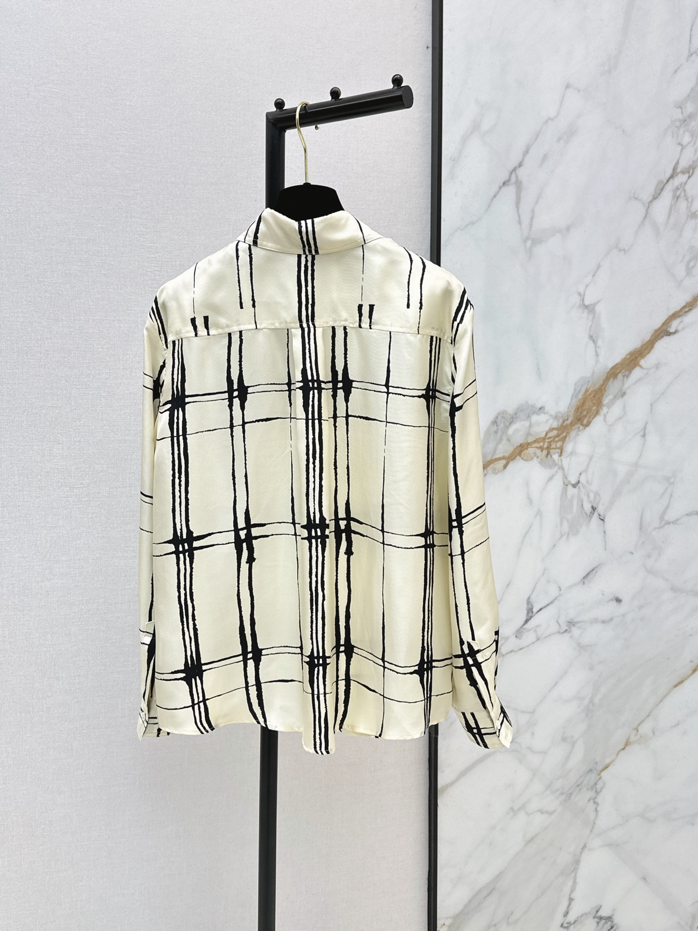 Chan 26ss check print silk shirt