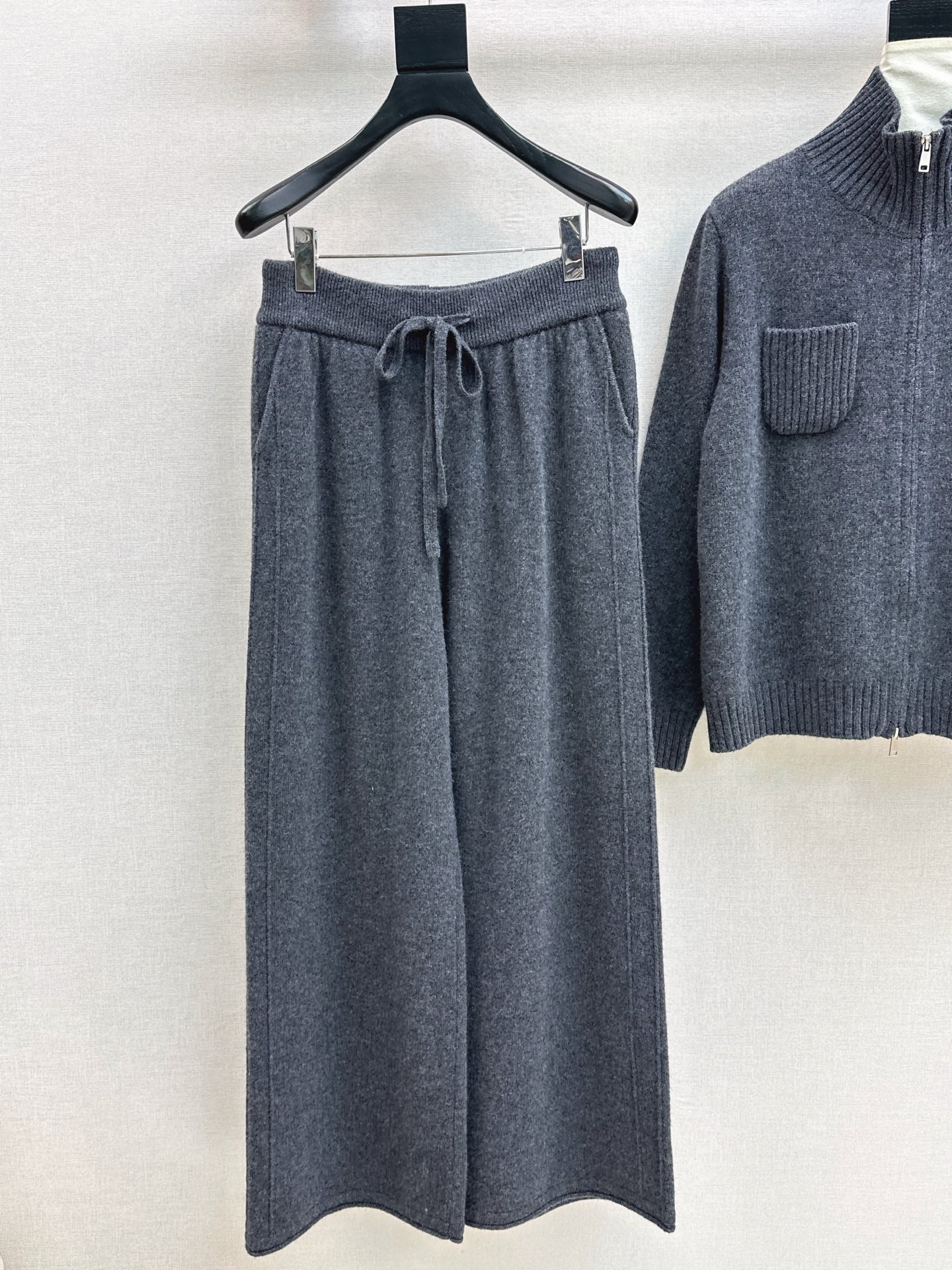 Brun 25fw zipper sweater+straight pant outfit sets