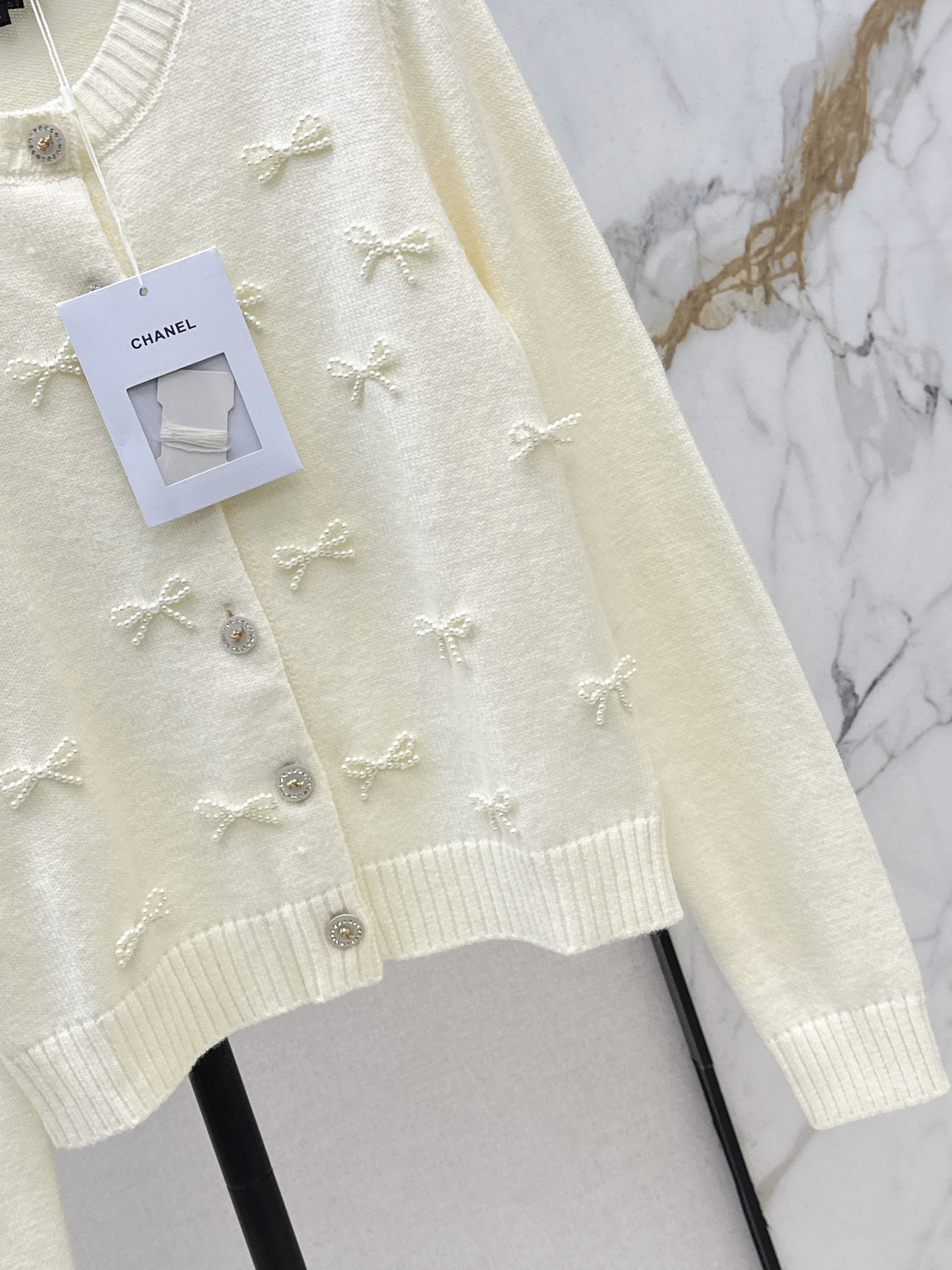 Chan 26ss bow knitted cardigan