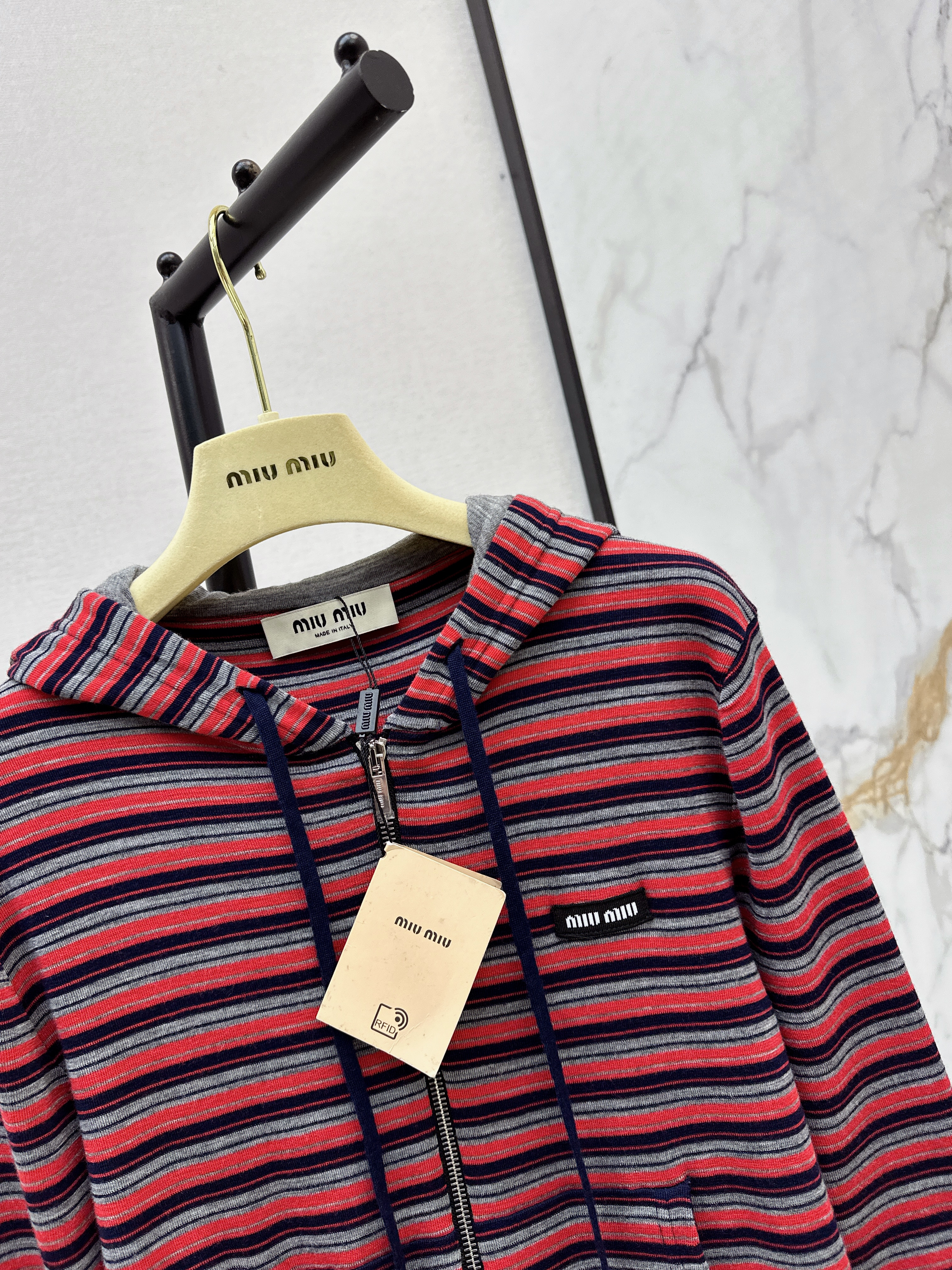 Miu 26ss stripe hooded cardigan