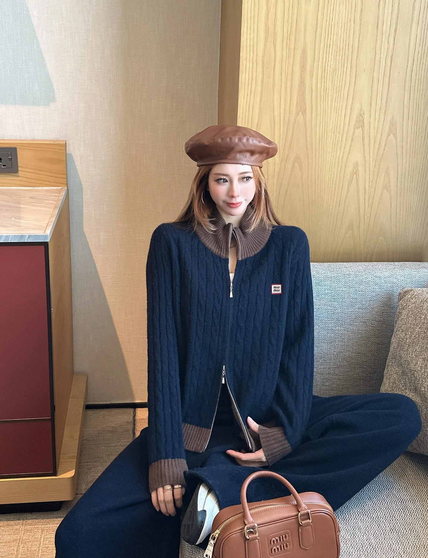 Miu 25fw wool cardigan +wide pants outfit sets