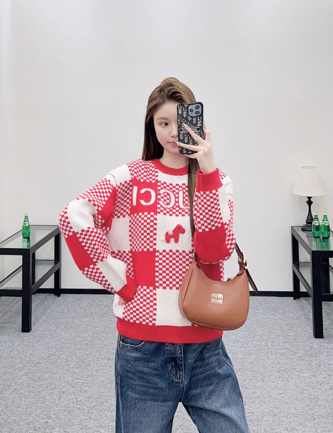 Gucc 26ss checkerboard knit sweater
