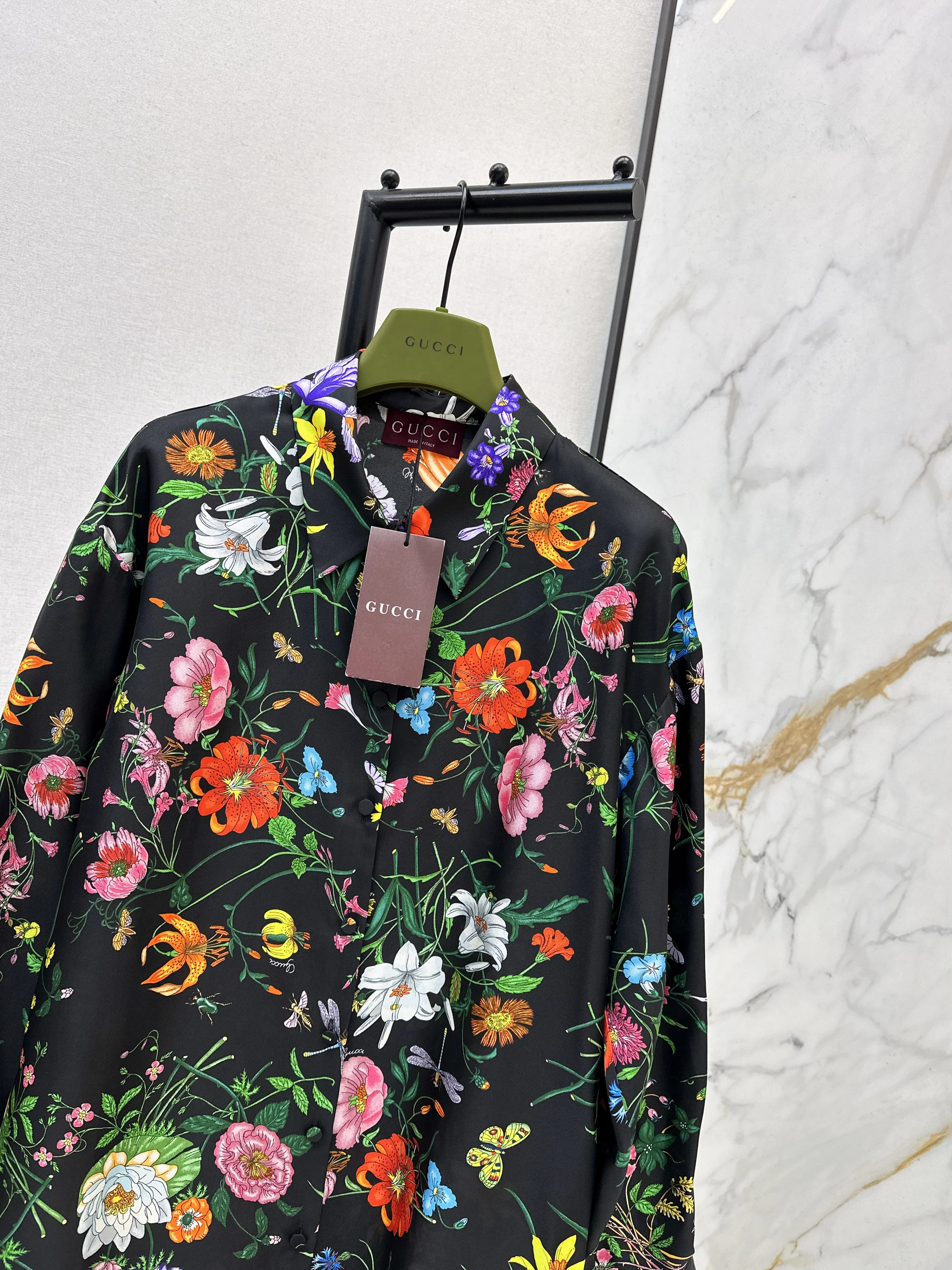 Gucc 26ss print floral silk shirt