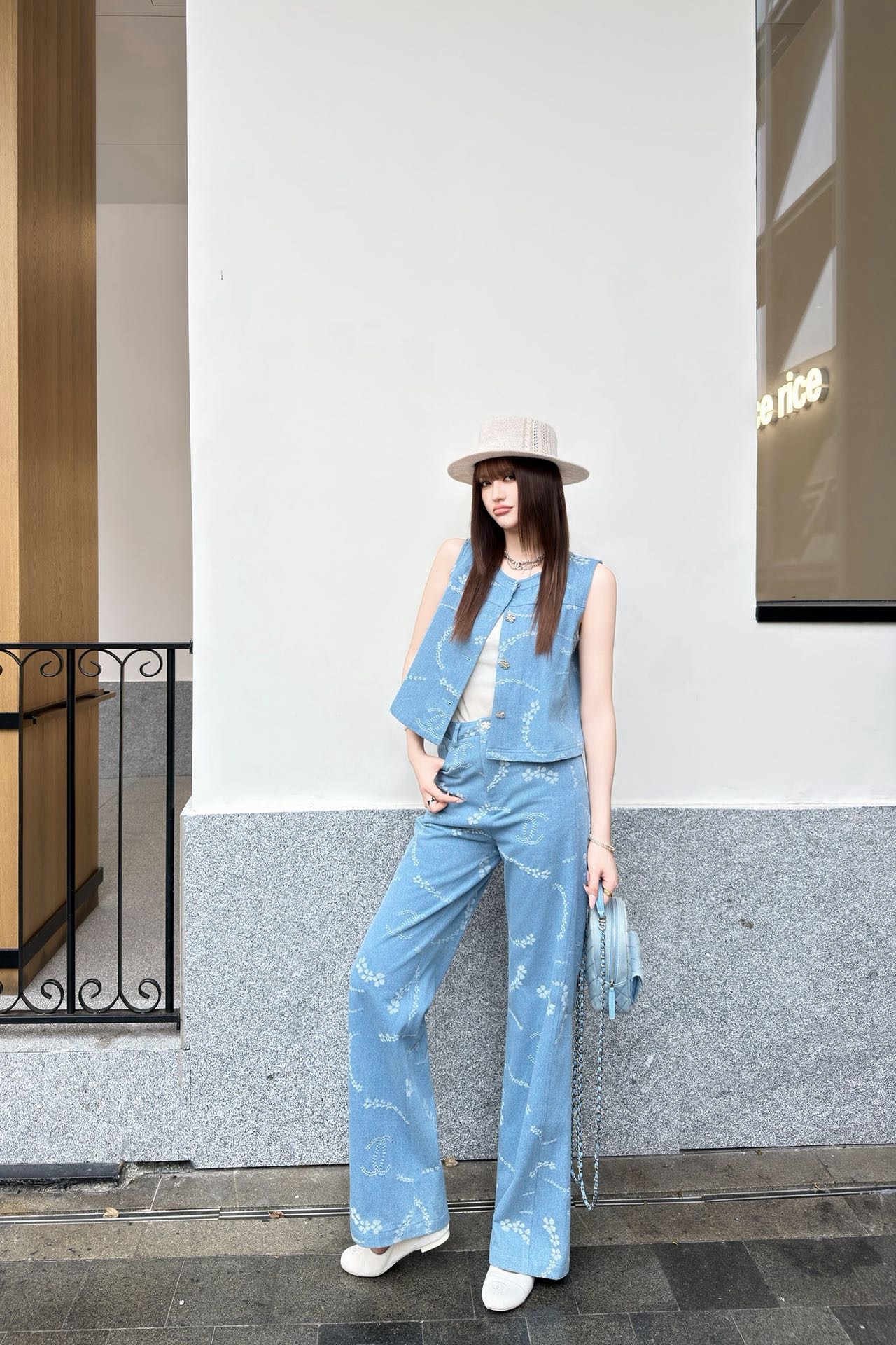 Chan 26ss print denim suit