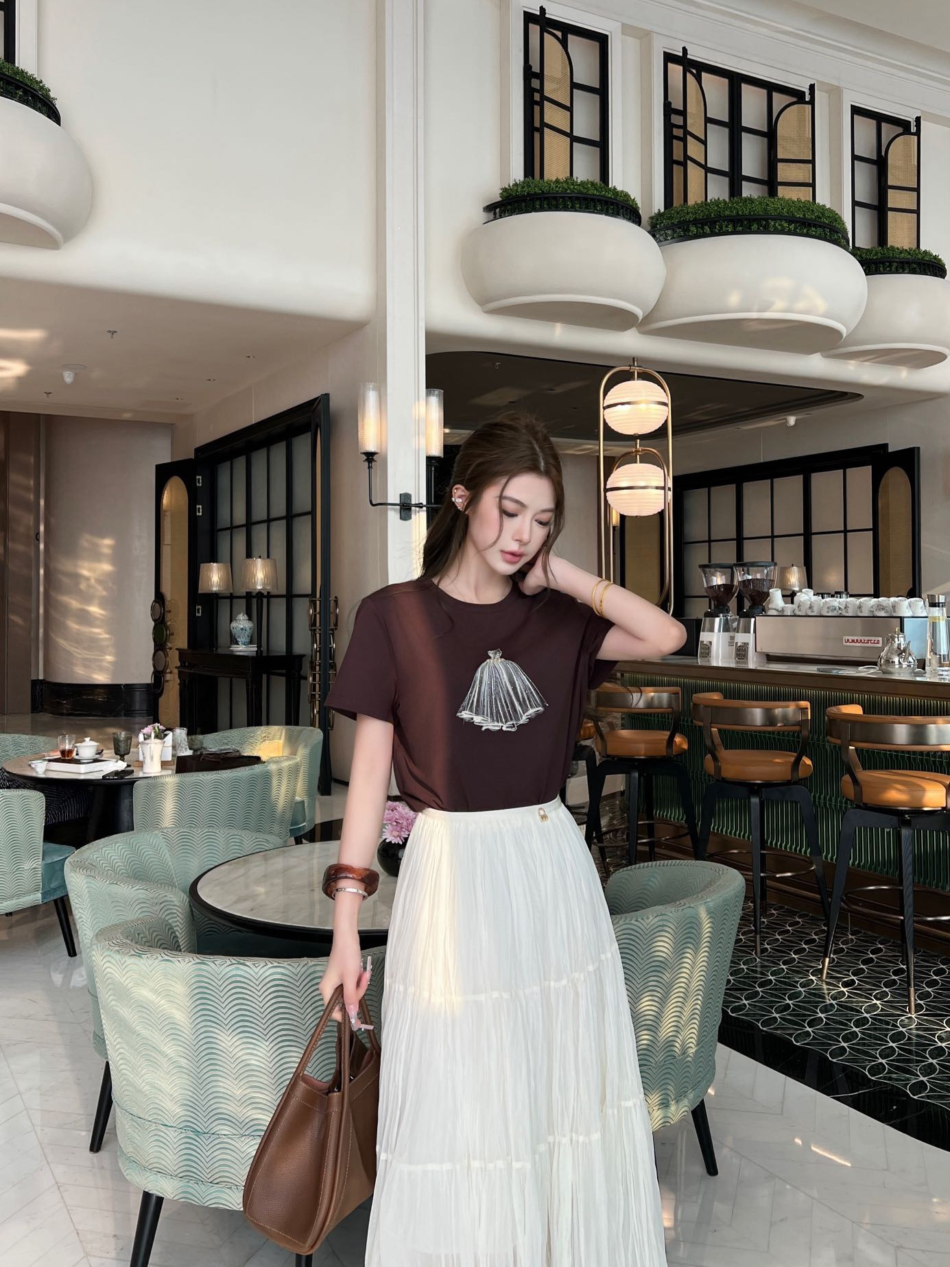 Chan 26ss beading print t-shirt