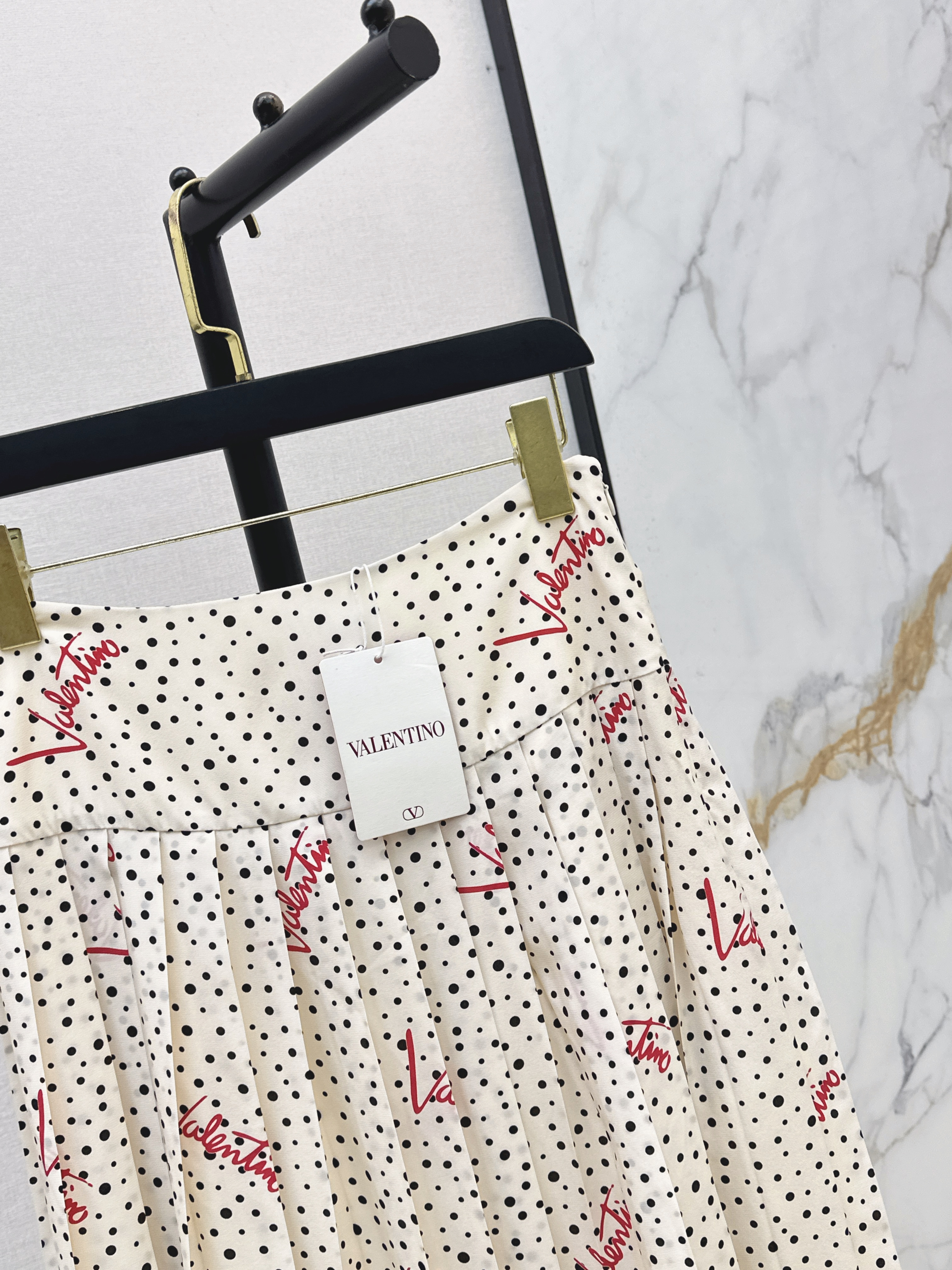 Valen 26ss print polka dots silk skirt