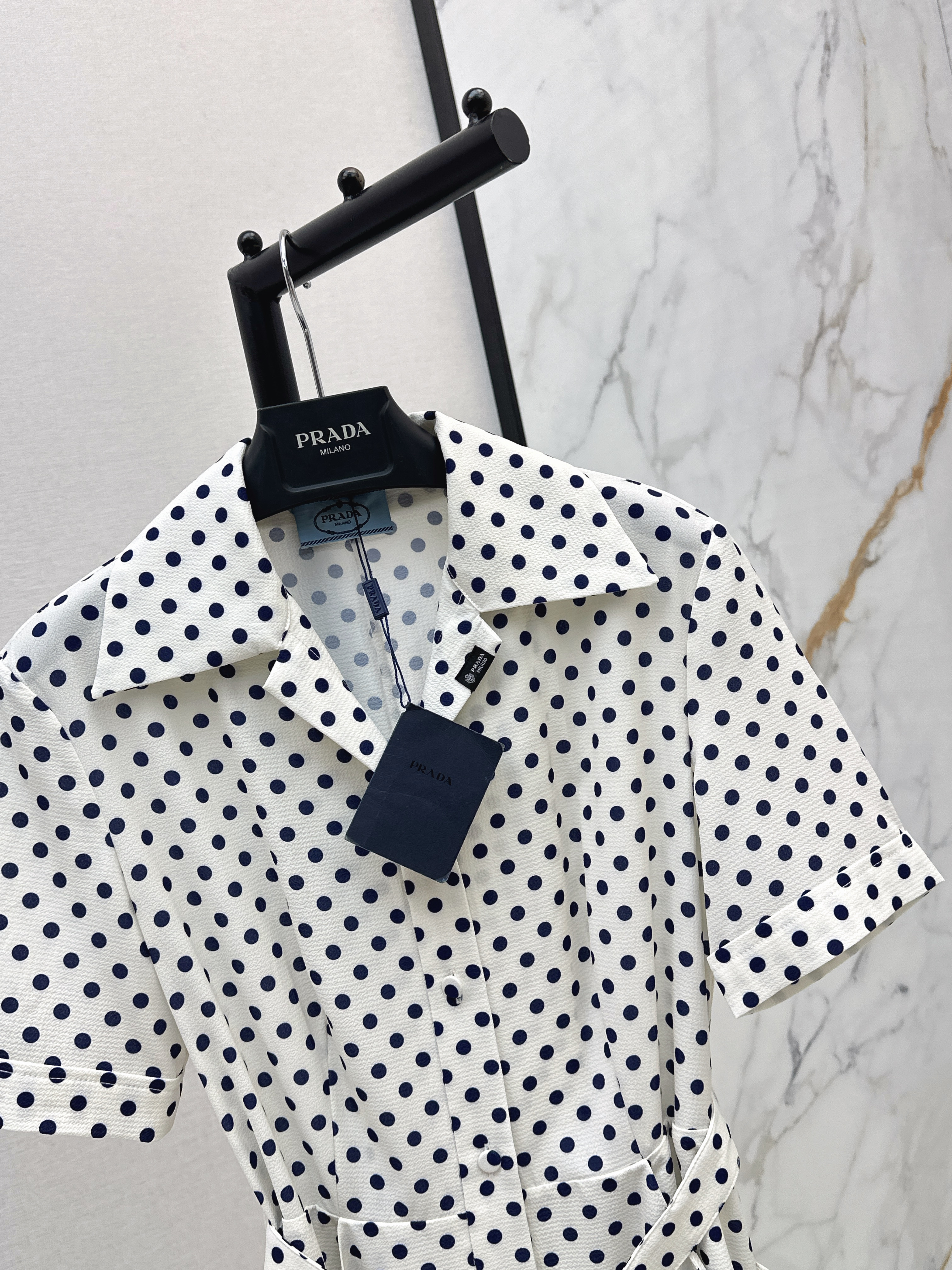 Pra 26ss Polka Dot Belted Shirt Dress