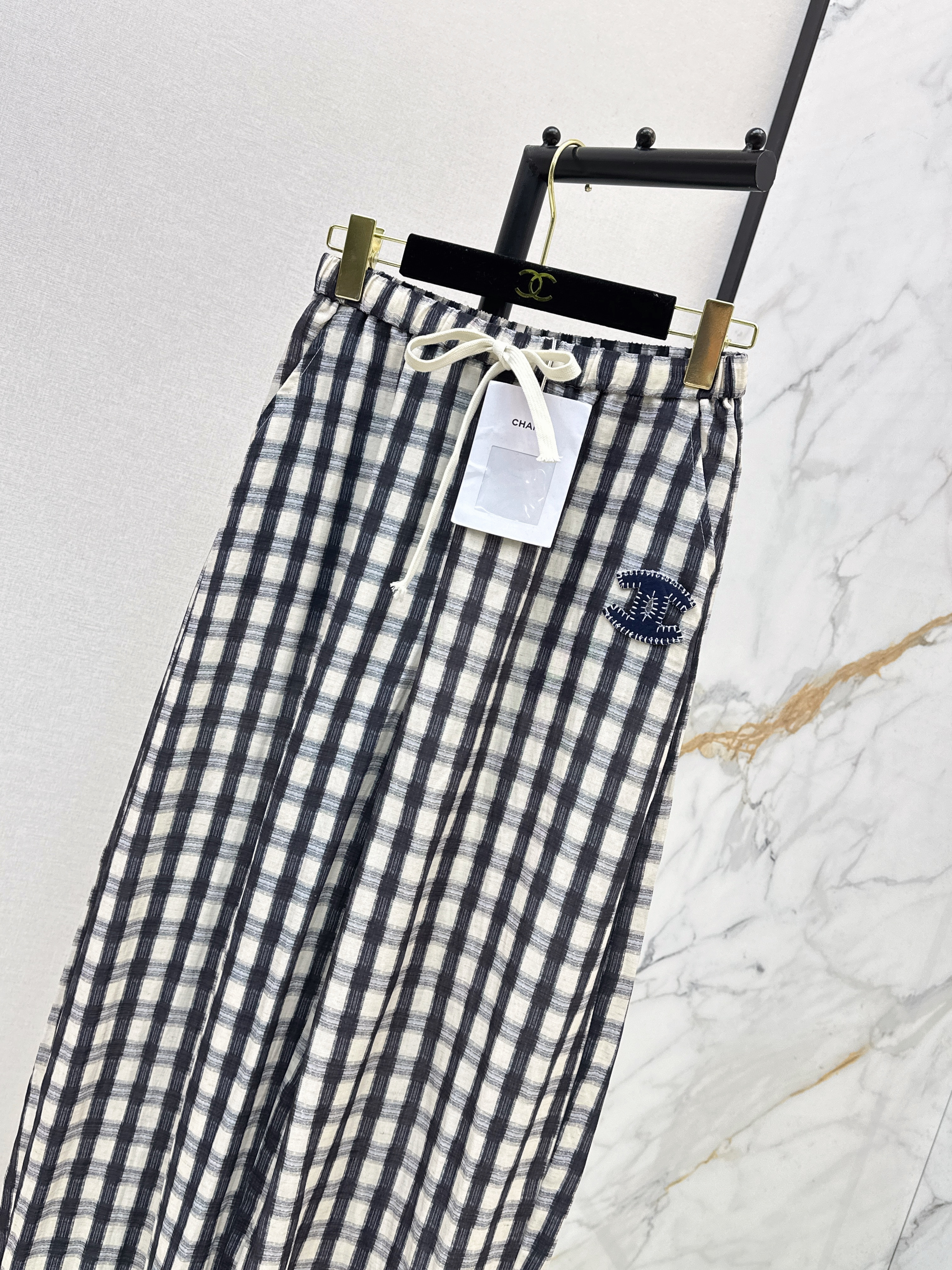 Chan 26ss check wide-leg pants