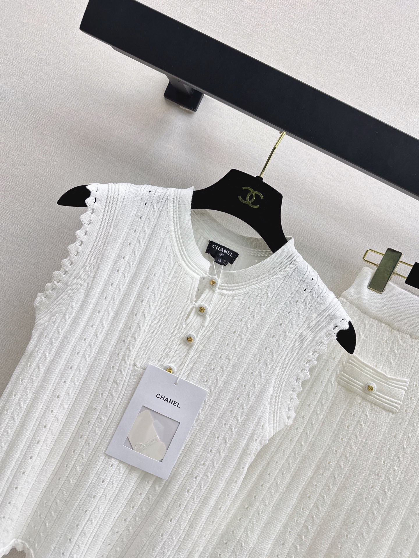 Chan 26ss sleeveless knitwear skirt set