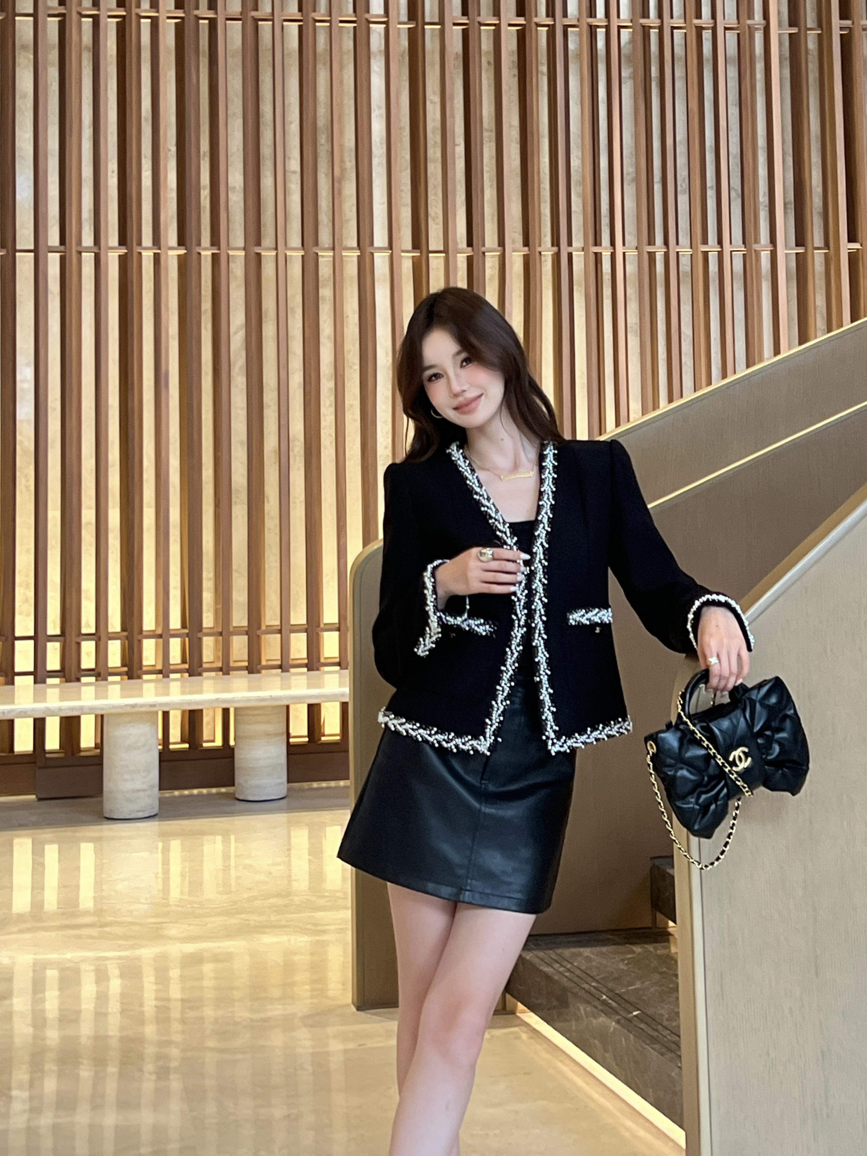 Chan 26ss beading woven jacket