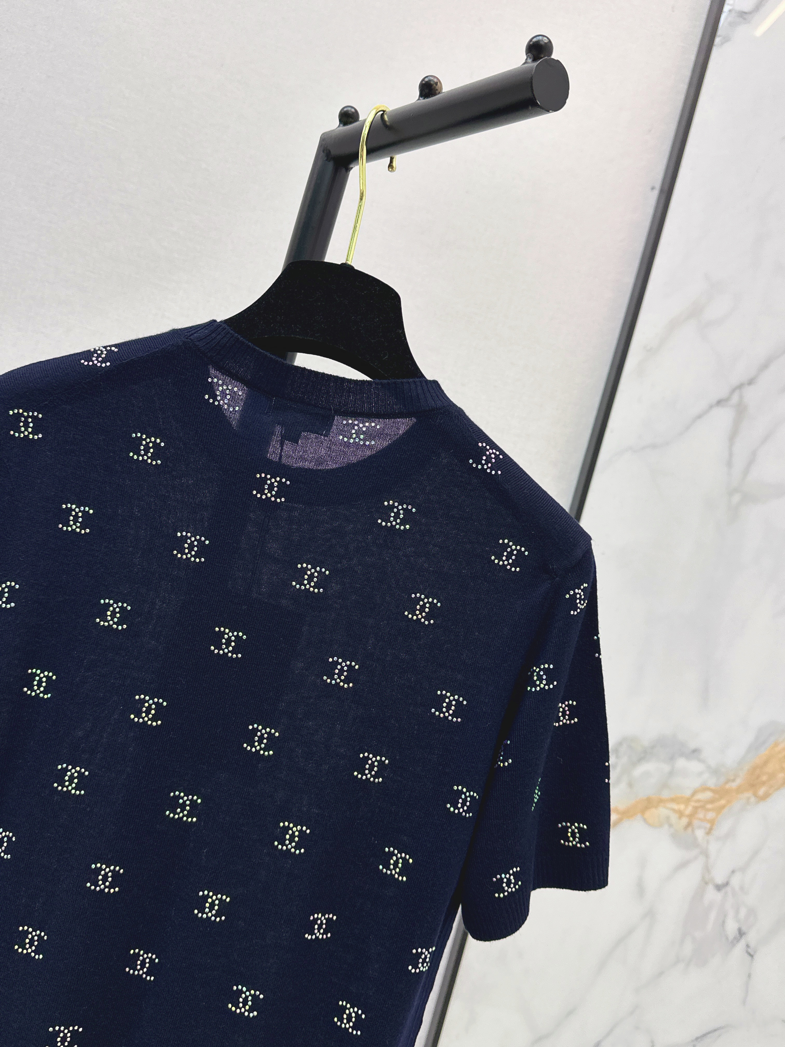 Chan 26ss rhinestone knitwear