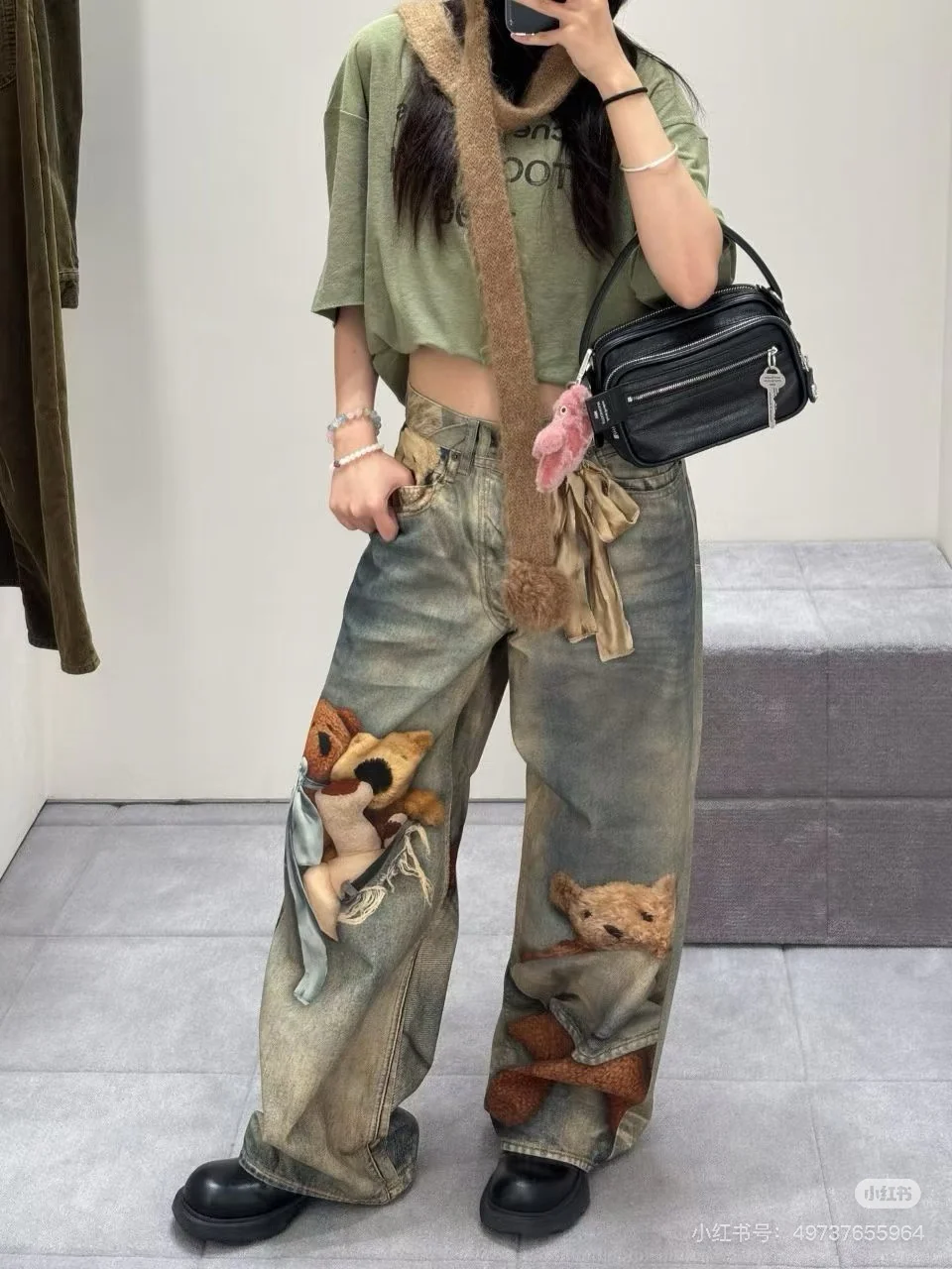 Acn 25fw print denim pants
