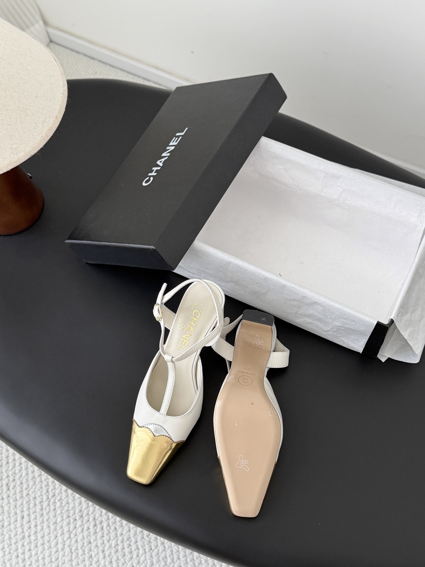 Chan 26P t-strap slingback heels