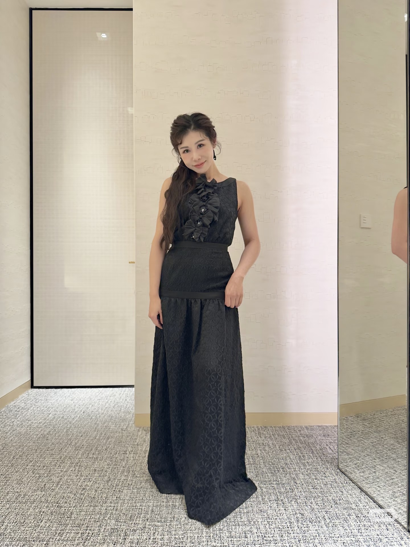 Chan 26ss bow silk jacquard dress