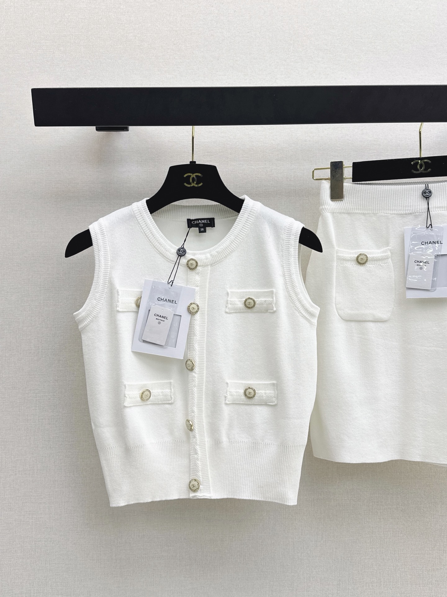 Chan 26ss knit vest skirt set