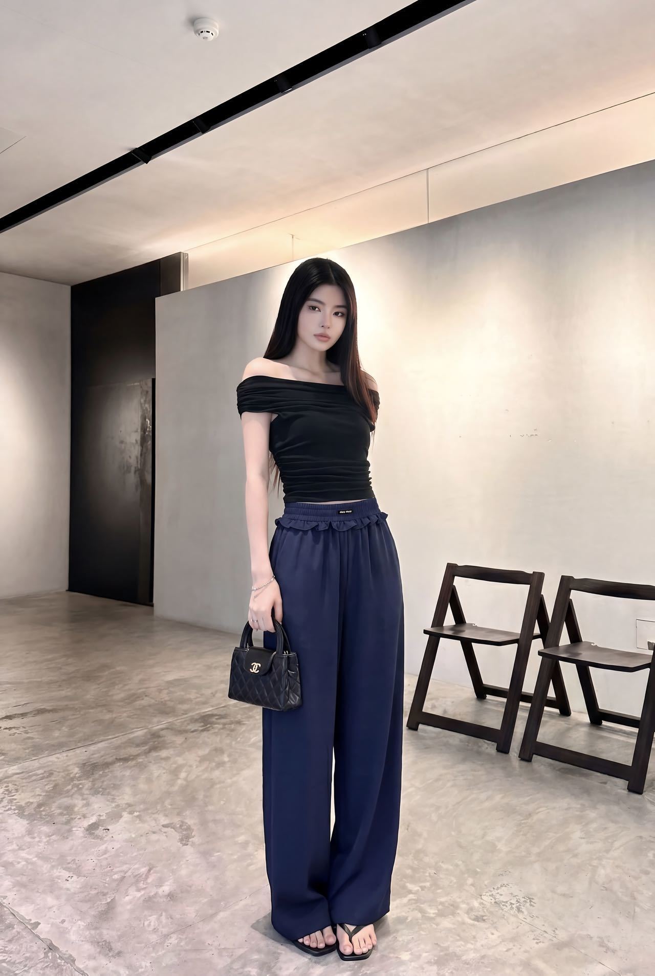 Miu 26SS Elastic-Waist Wide-Leg Pants