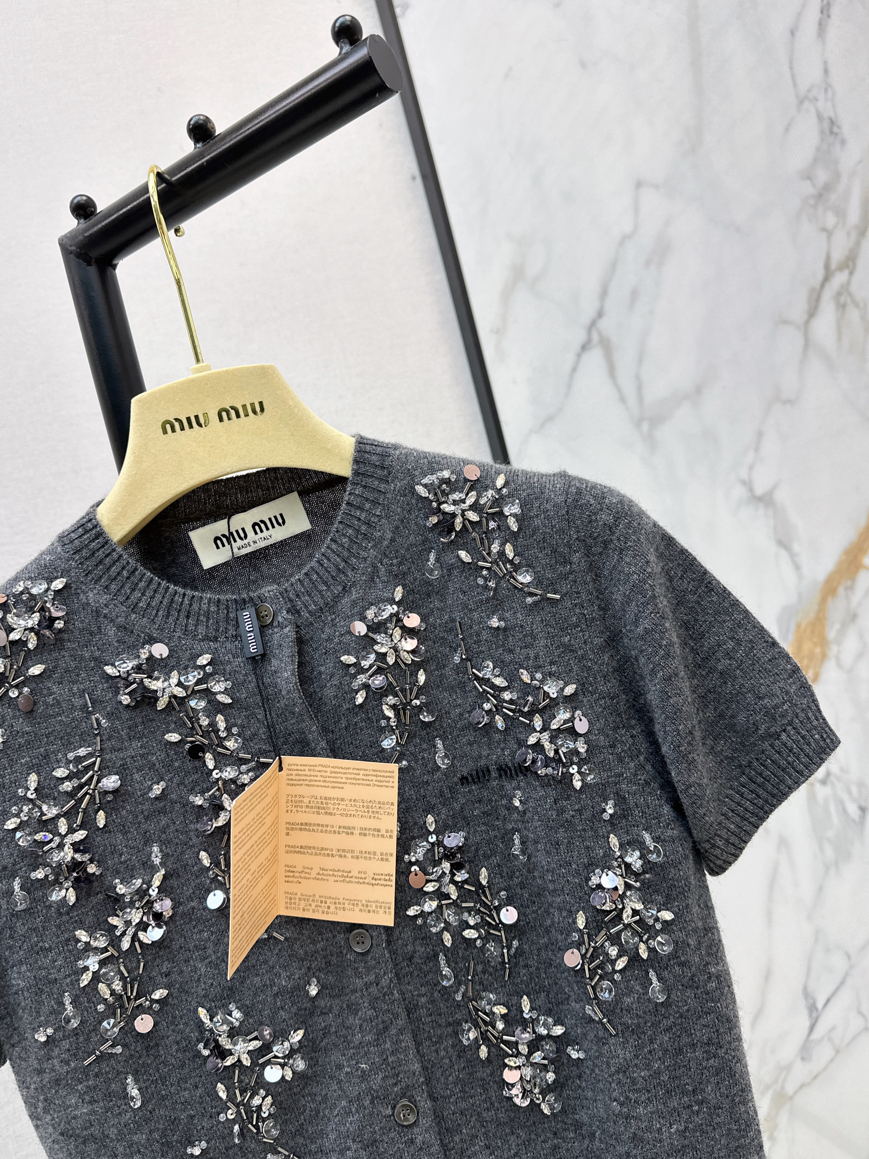 Miu 26ss beading cardigan