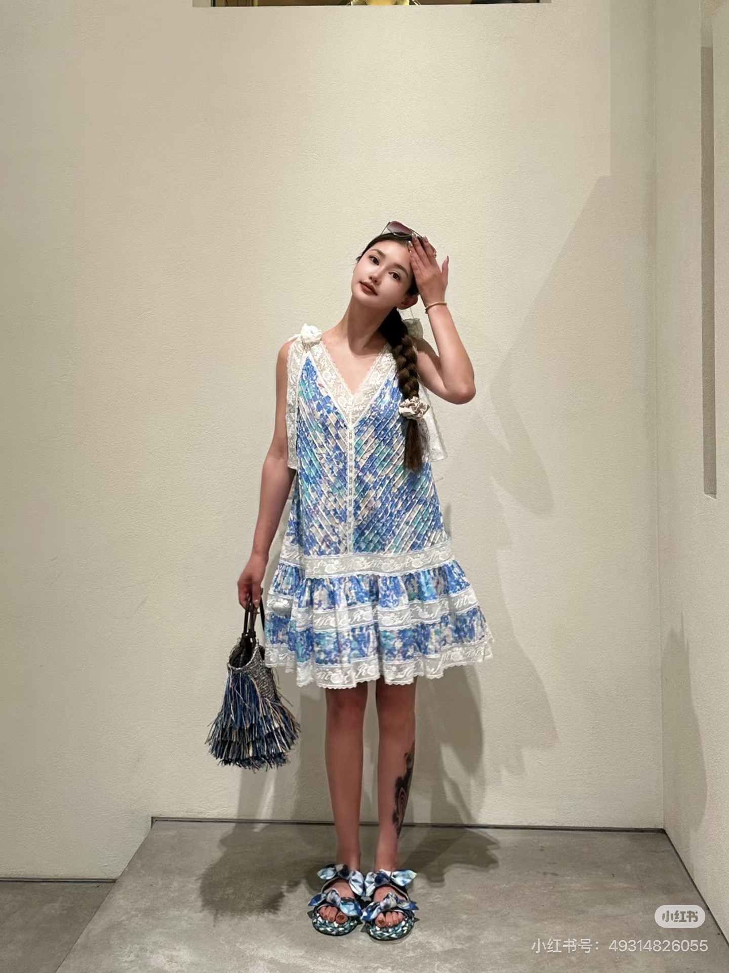 Zimm 26ss lace slip print dress