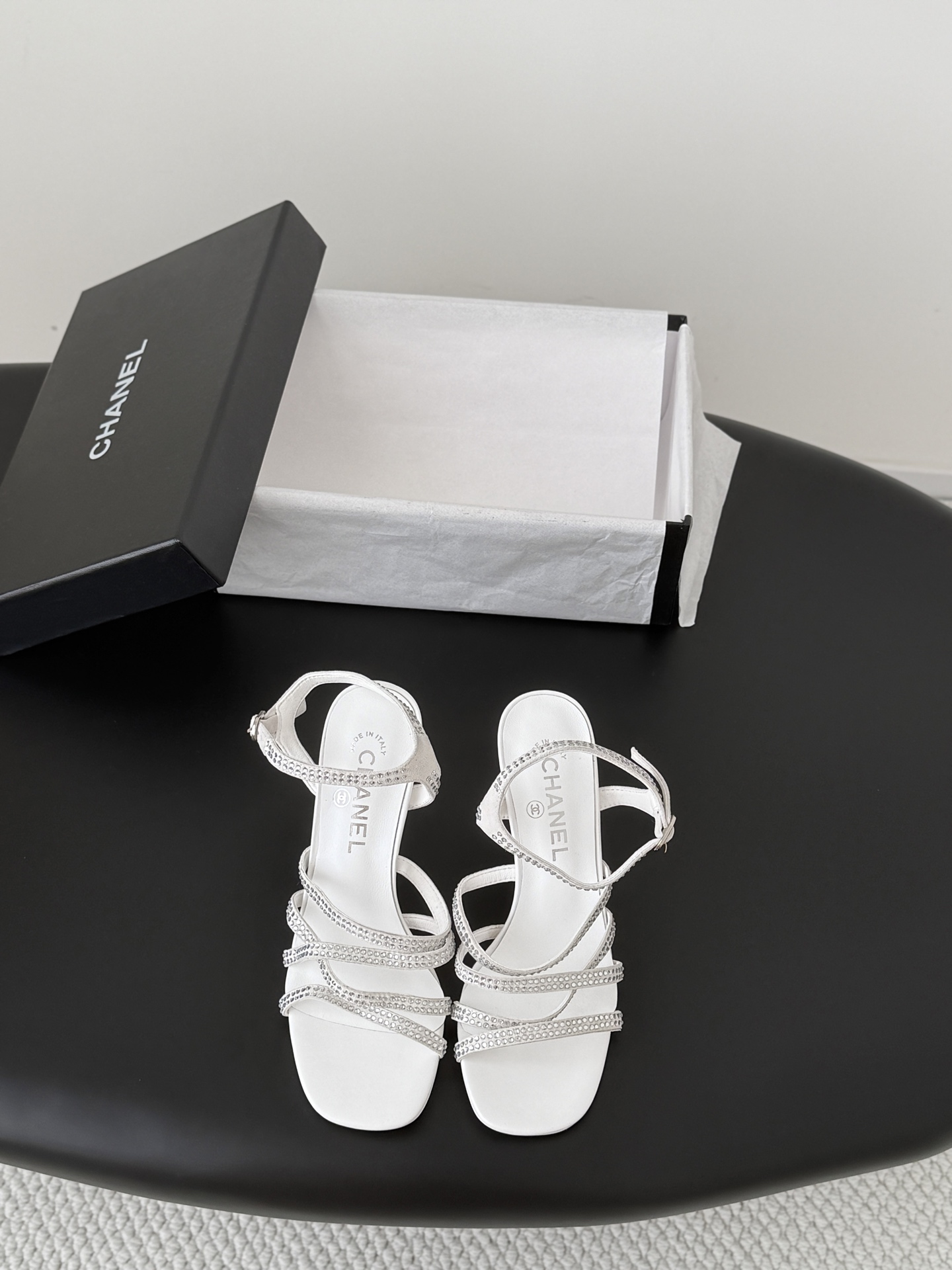 Chan 26K rhinestone-strap ankle sandals