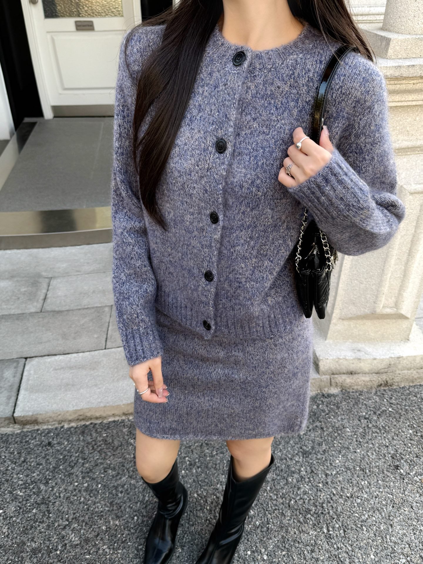 Bott 25fw wool cardigan skirts outfit sets