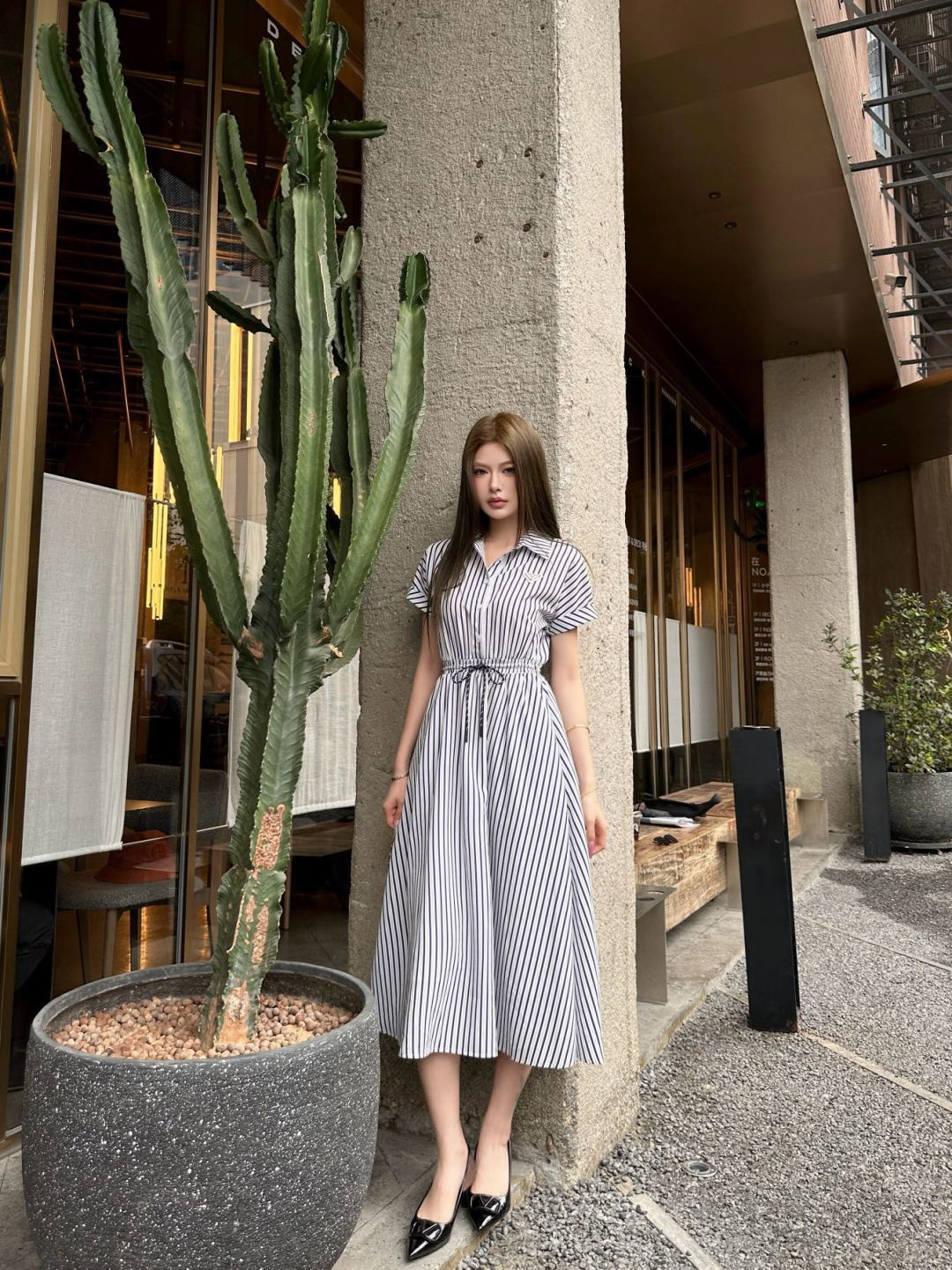 Pra 26ss stripe long shirt dress