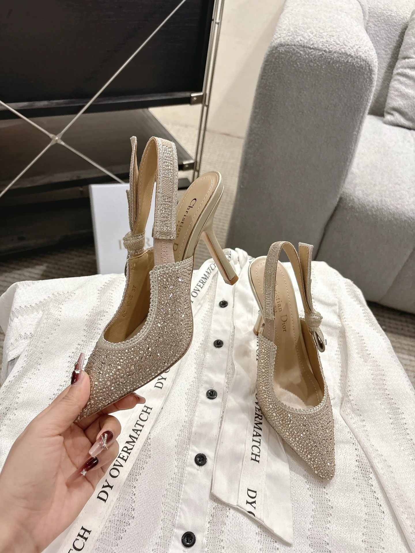 CD 25fw rhinestone slingback heels