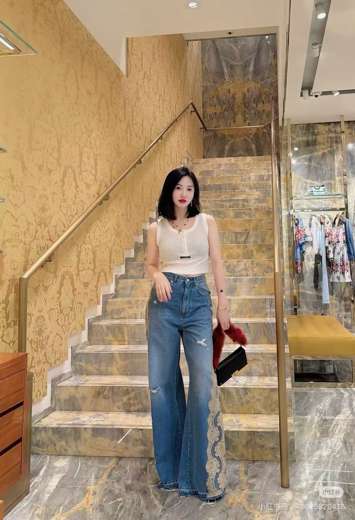 Dolc 26ss lace contract wide-leg pants