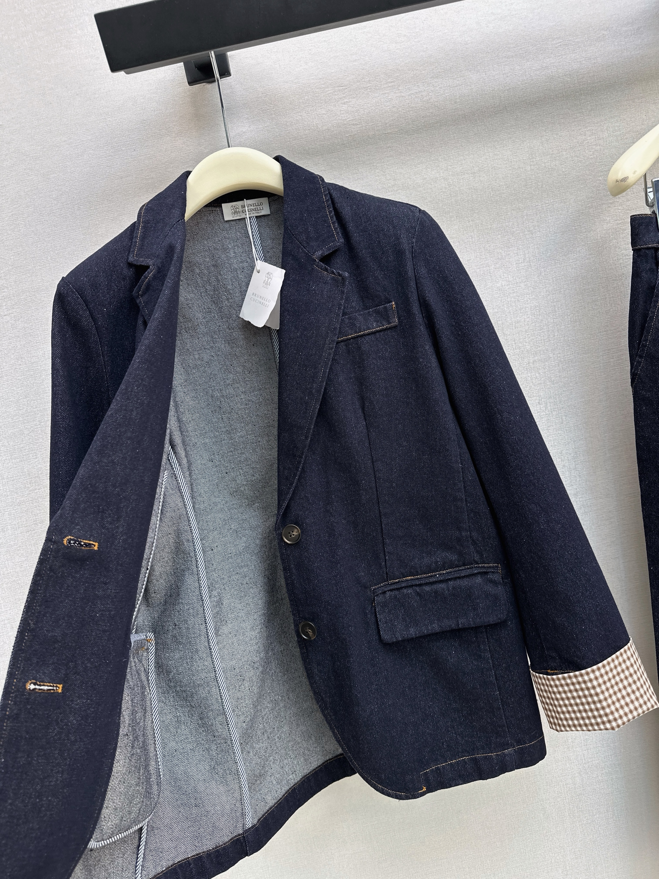Brun 26ss check contract denim blazer