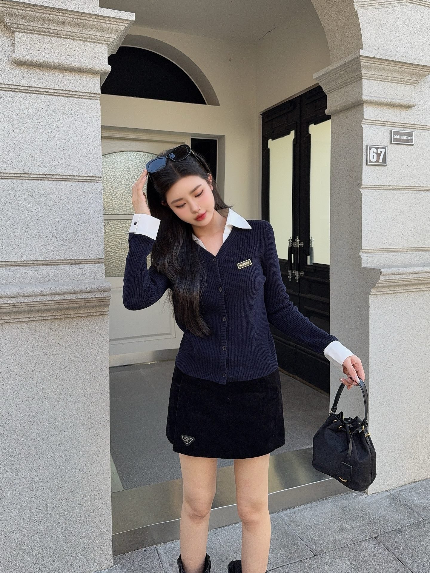 Miu 26SS 2in1 knit shirt