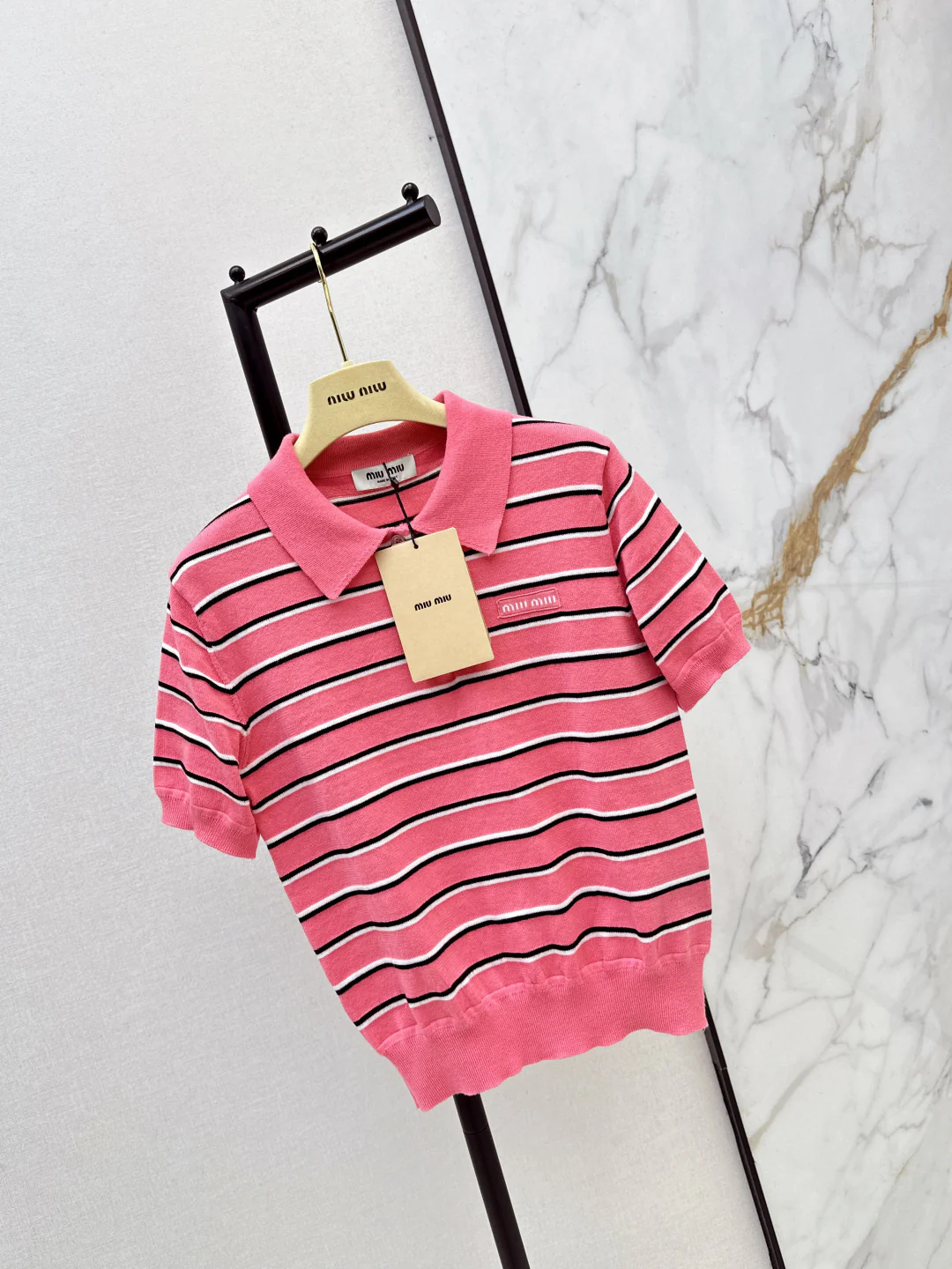 Miu 26ss stripe polo knit sweater