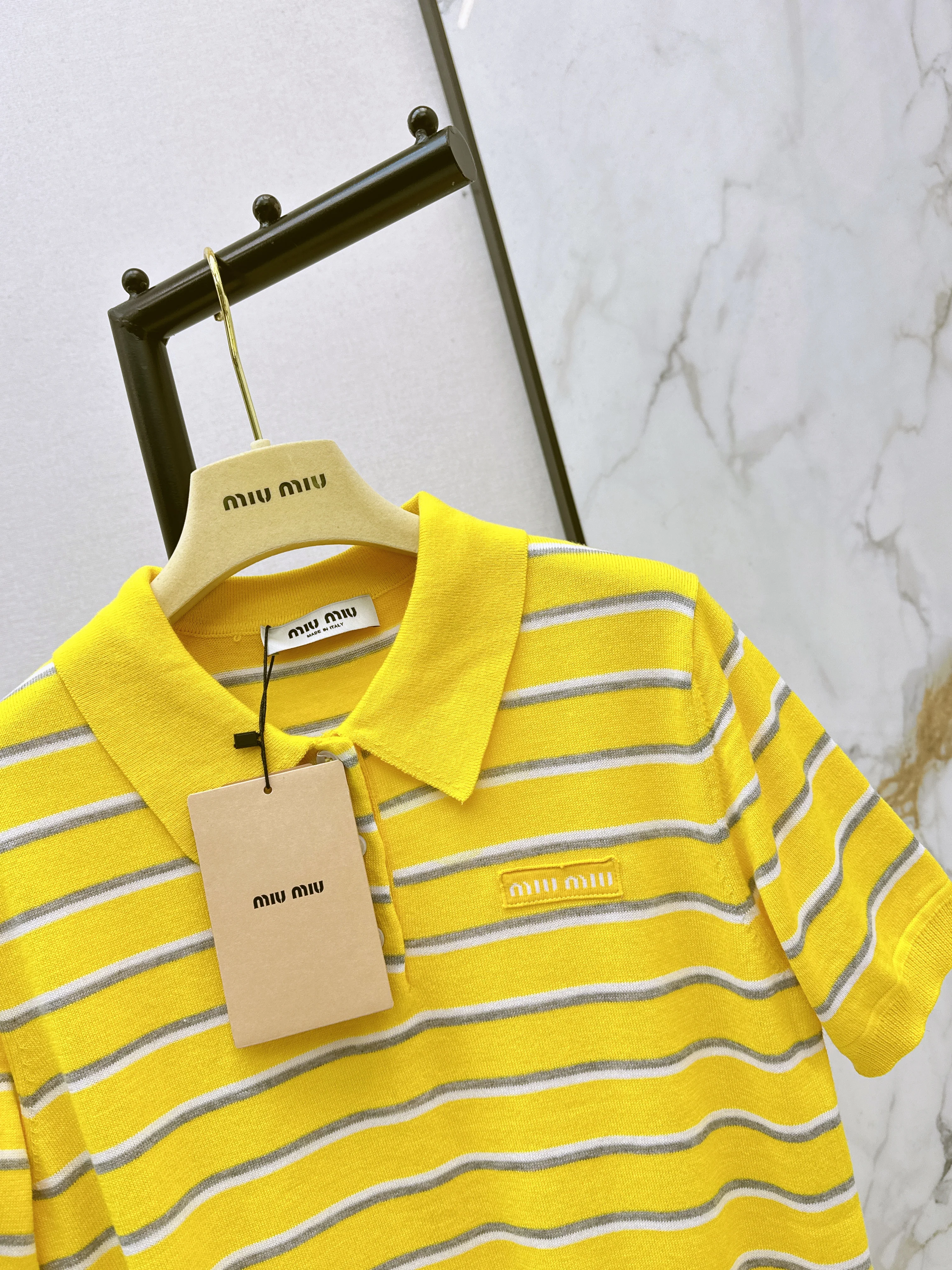 Miu 26ss stripe polo knit sweater