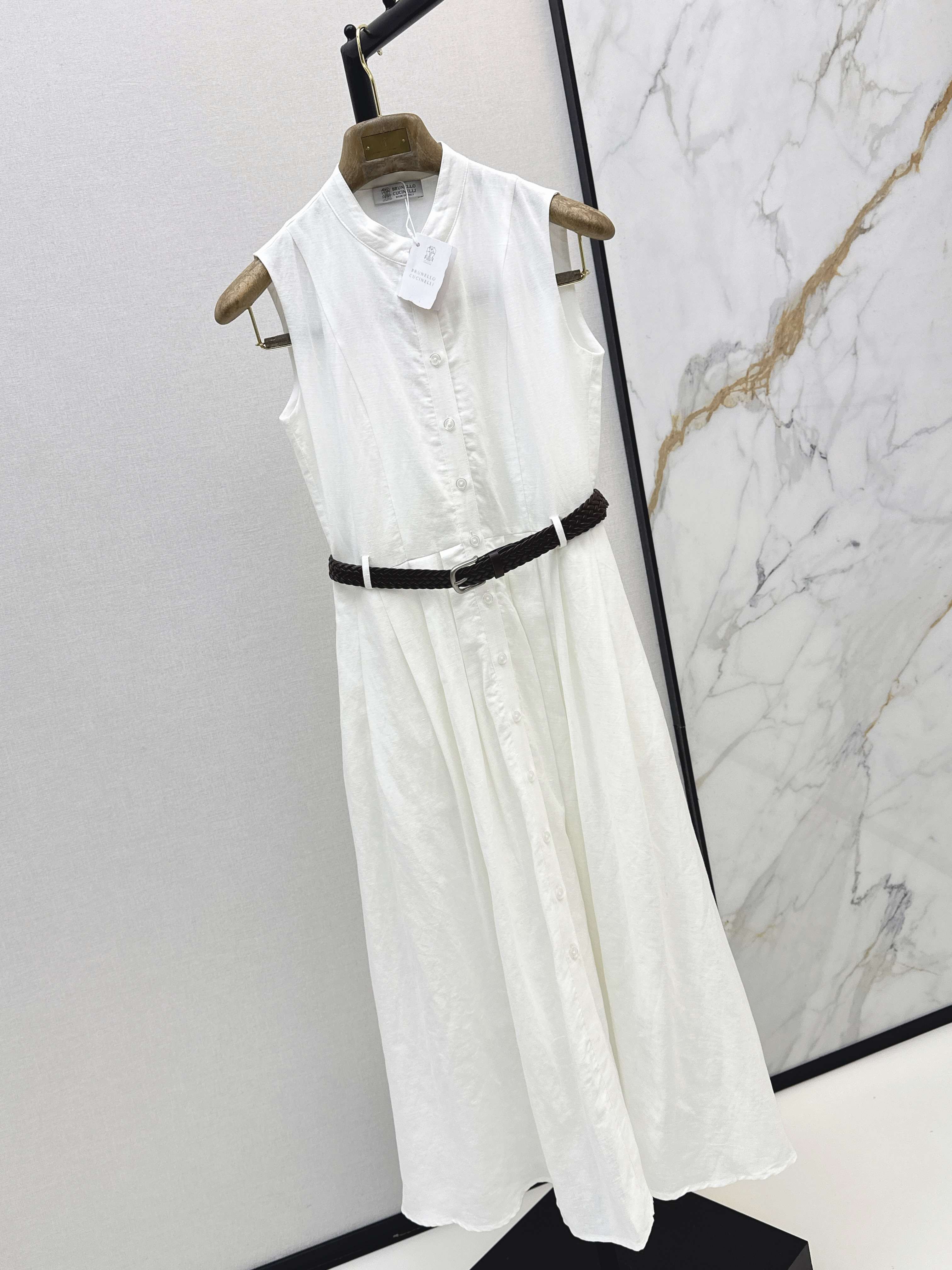 Brunello 26SS Sleeveless Belted Shirt Dress
