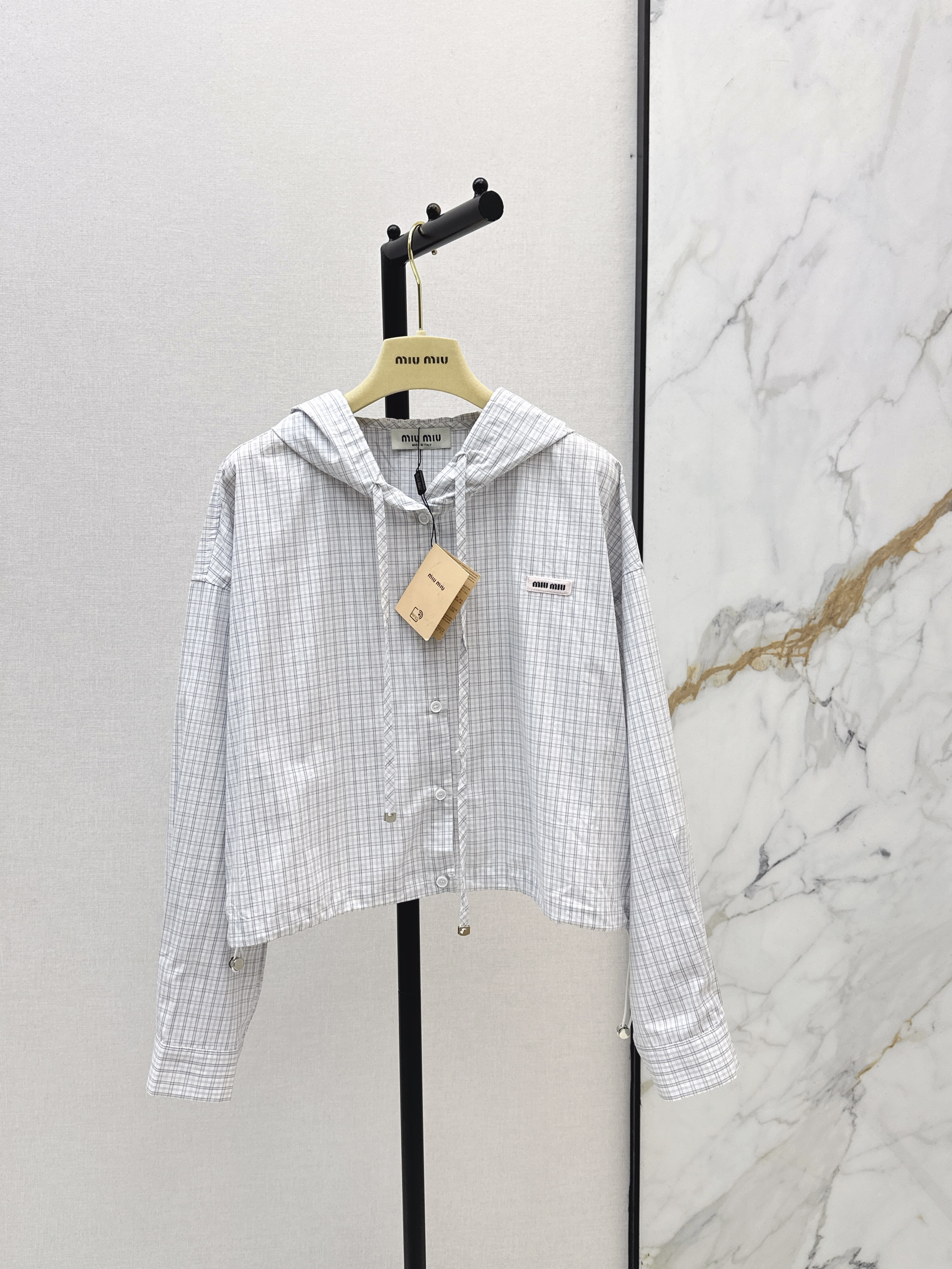 Miu 26ss check hodded jacket