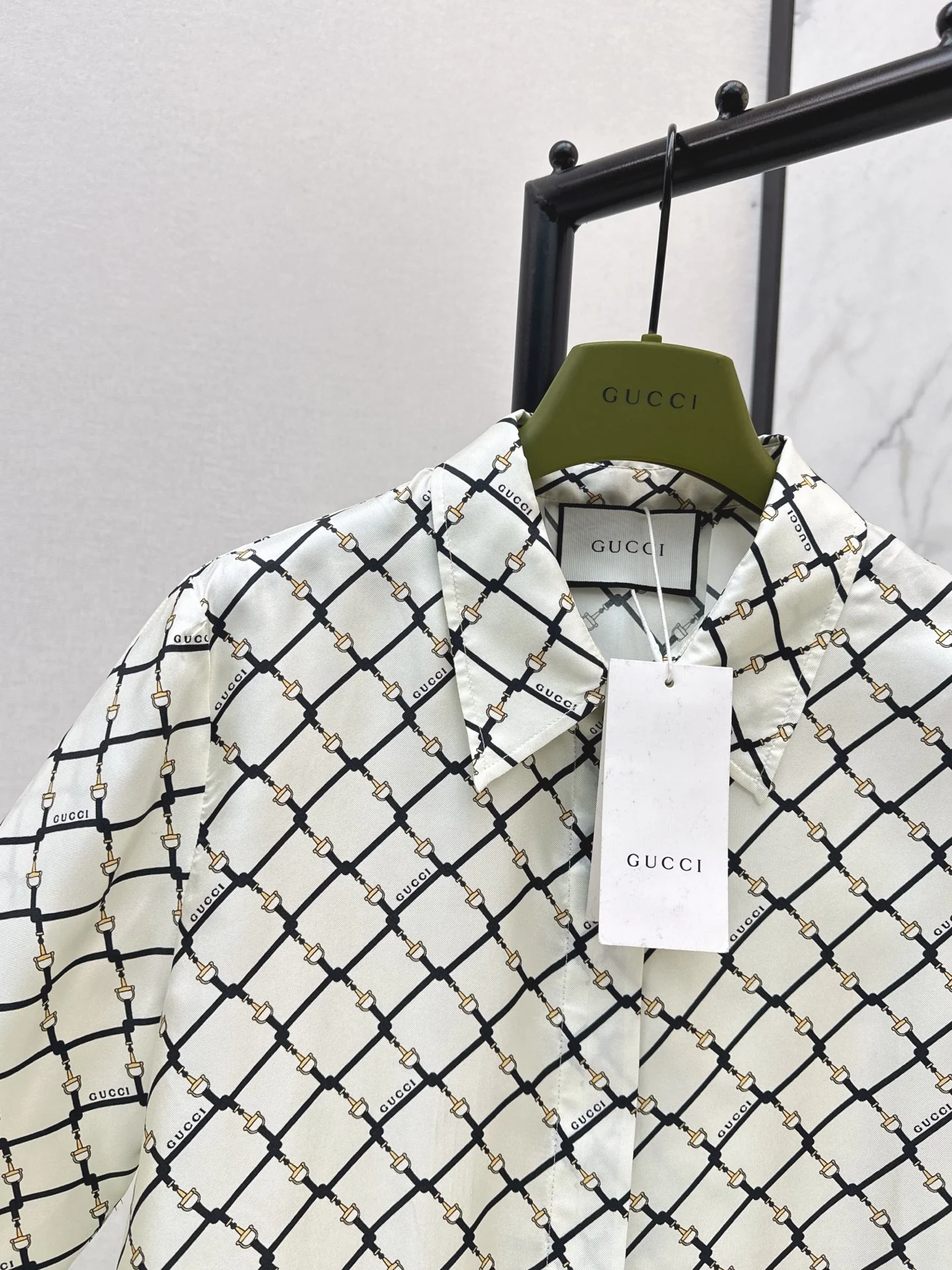 Gucc 26ss check silk shirt