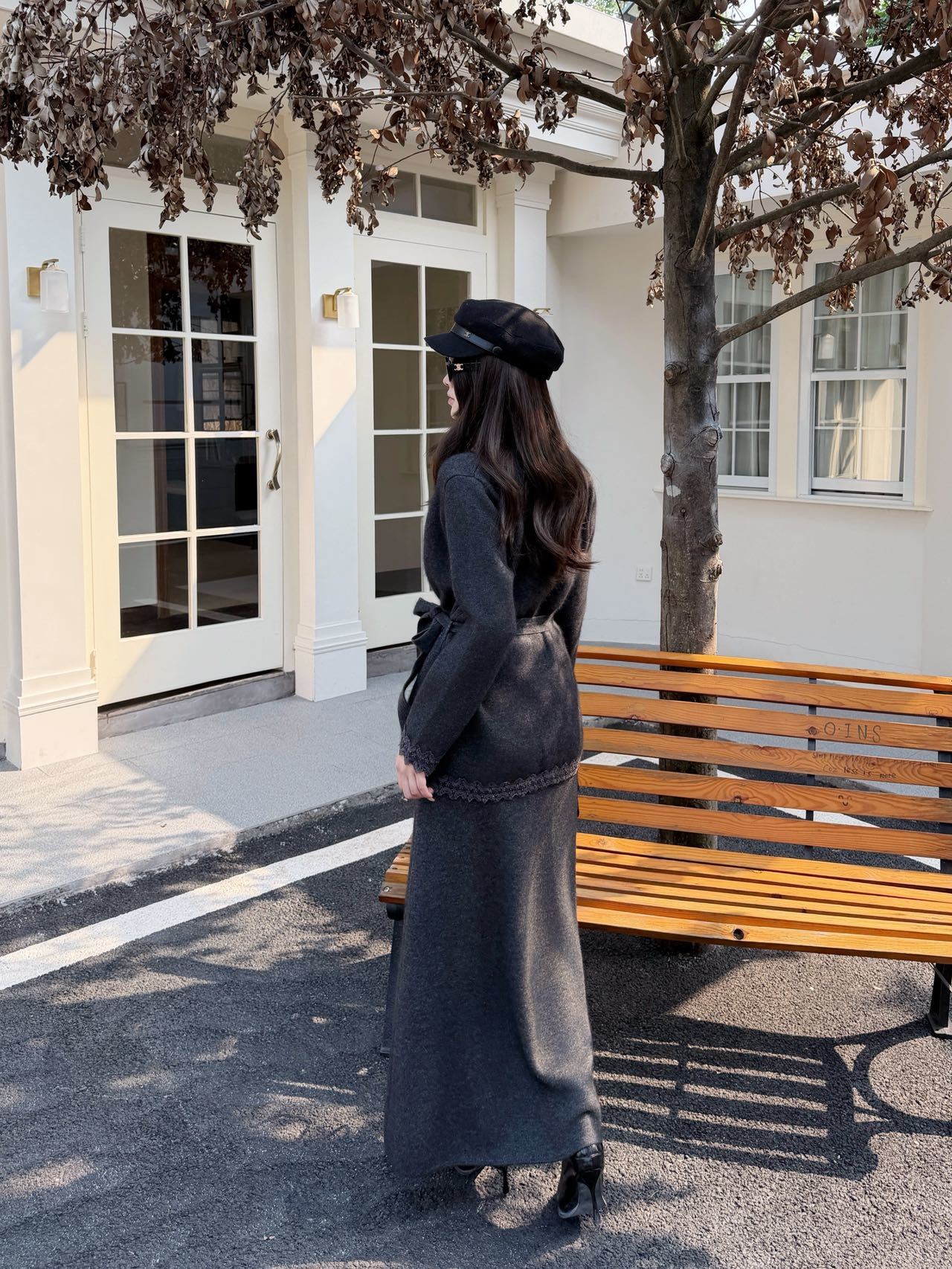 Chan 26ss lace contract cardigan skirts set