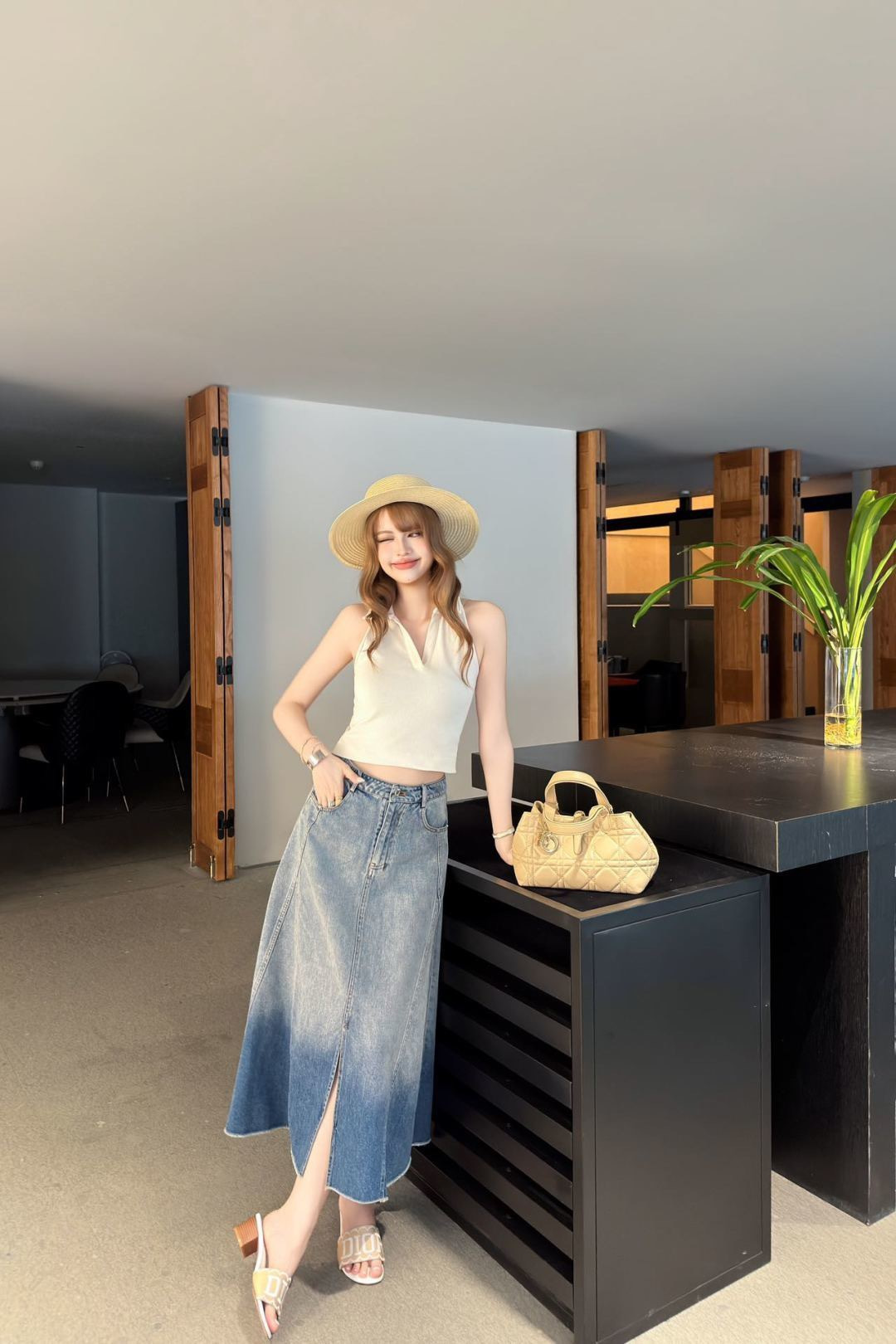 CD 26ss gradient denim a-line skirt