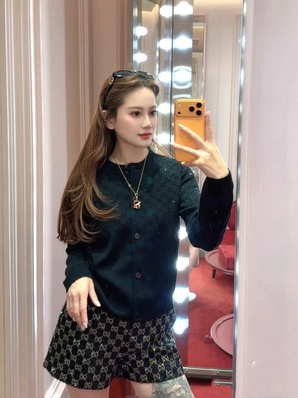 Gucc 26ss rhinestone cardigan