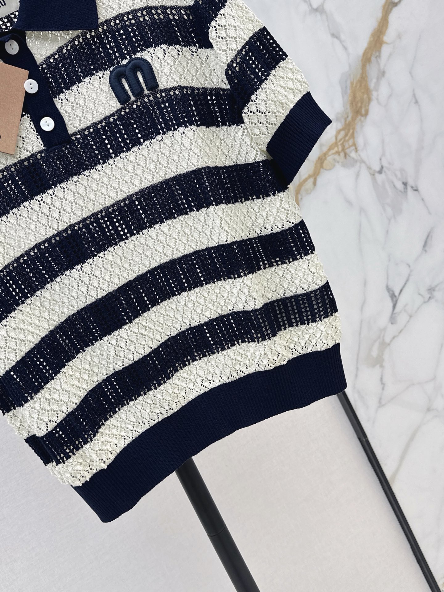 Miu 26ss stripe knit polo shirt