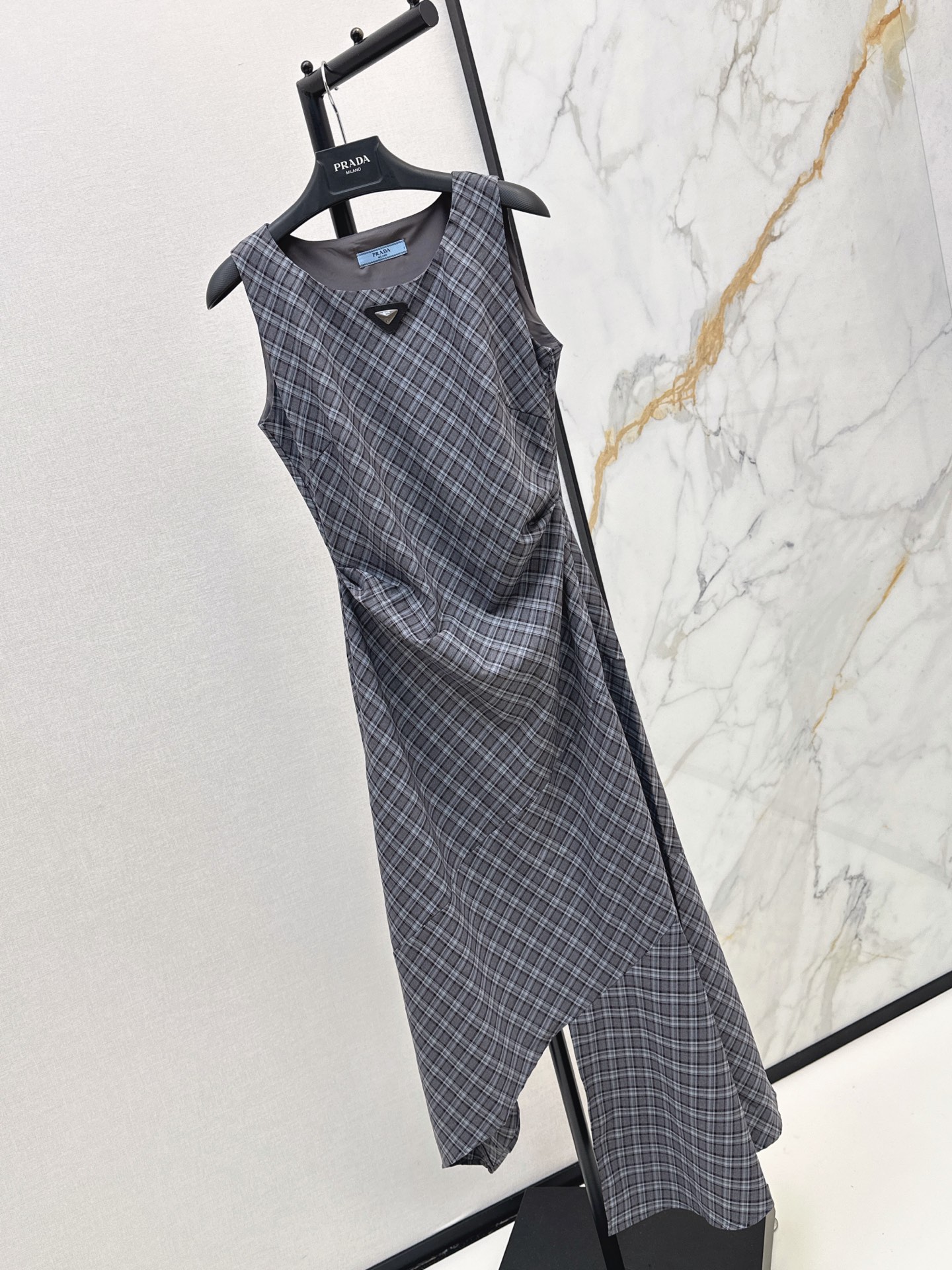Pra 26ss check asymmetrical dress